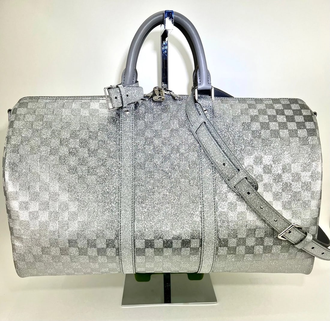 Louis Vuitton Duffle Keepall Bandouliere 50B Silver Glitter Damier Luggage - 2