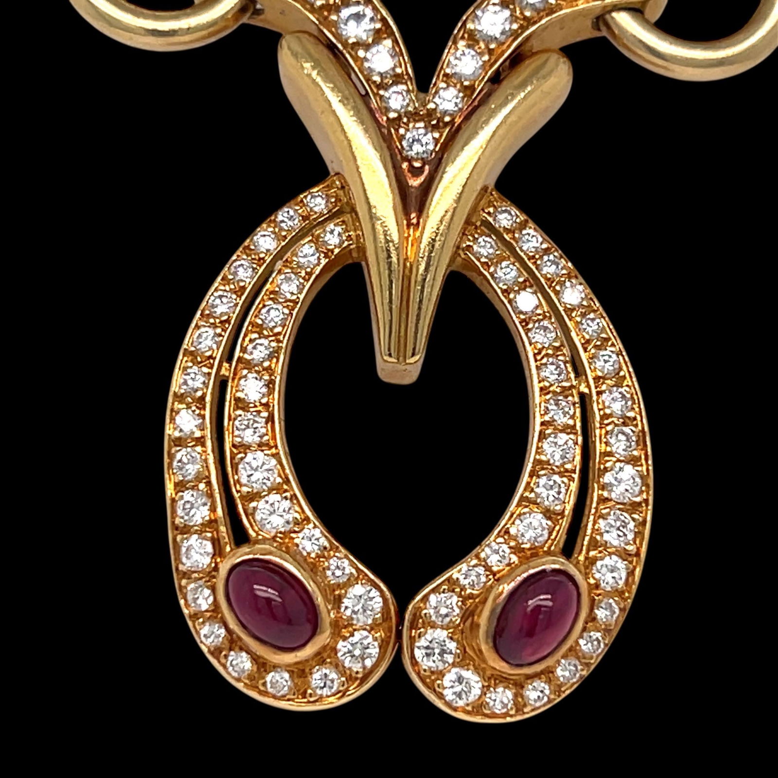 High End 18k yellow gold, diamond, ruby horshoe design necklace - 3