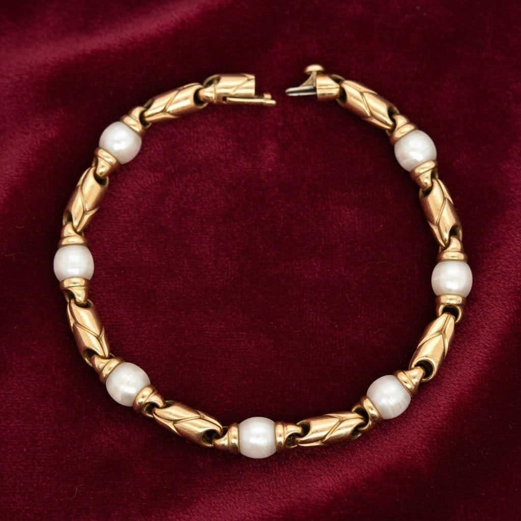 Bvlgari Passo Doppio 18k yellow gold seven piece pearl bracelet - 4