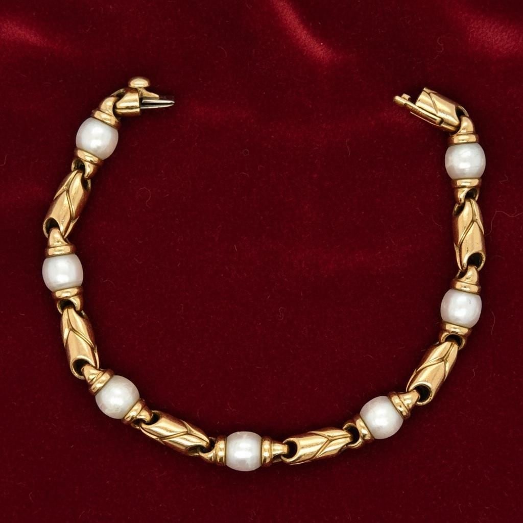Bvlgari Passo Doppio 18k yellow gold seven piece pearl bracelet - 6
