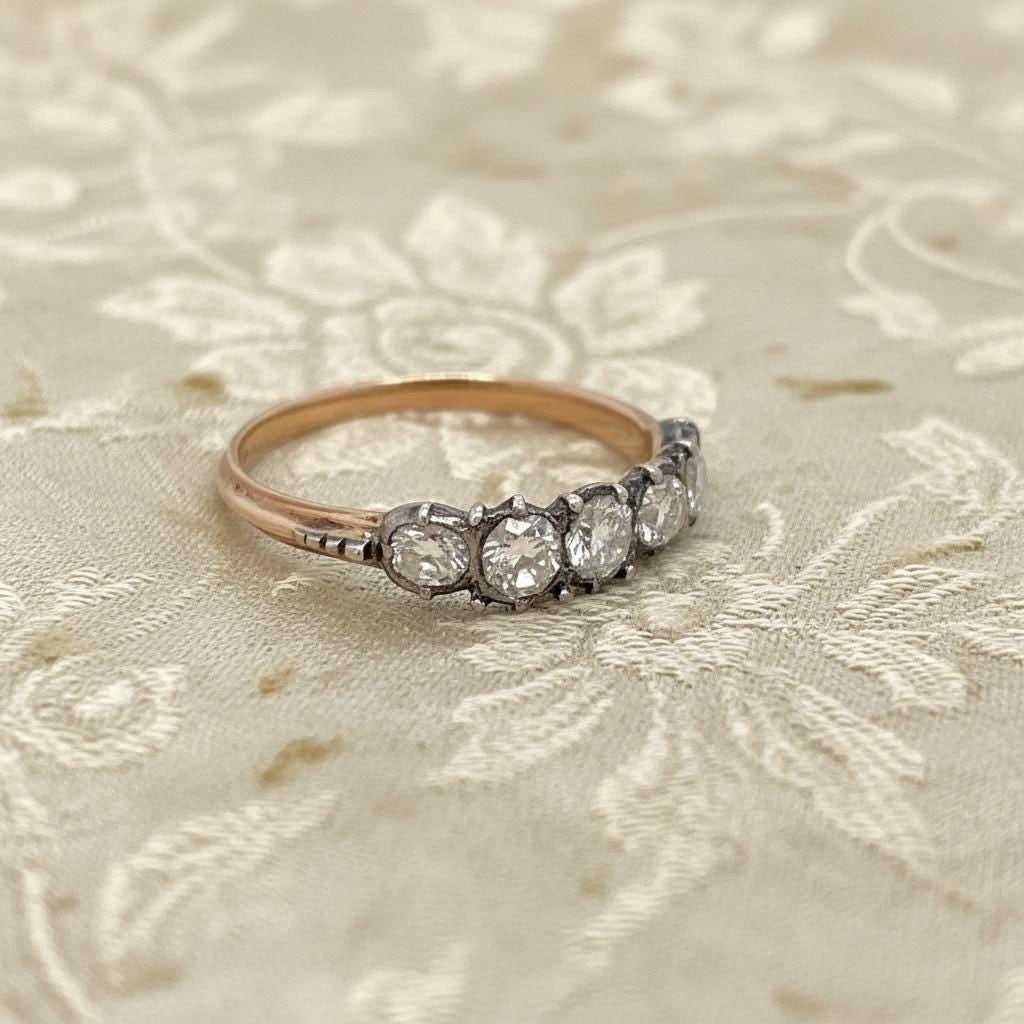 Antique rose diamond yellow gold wedding band - 2