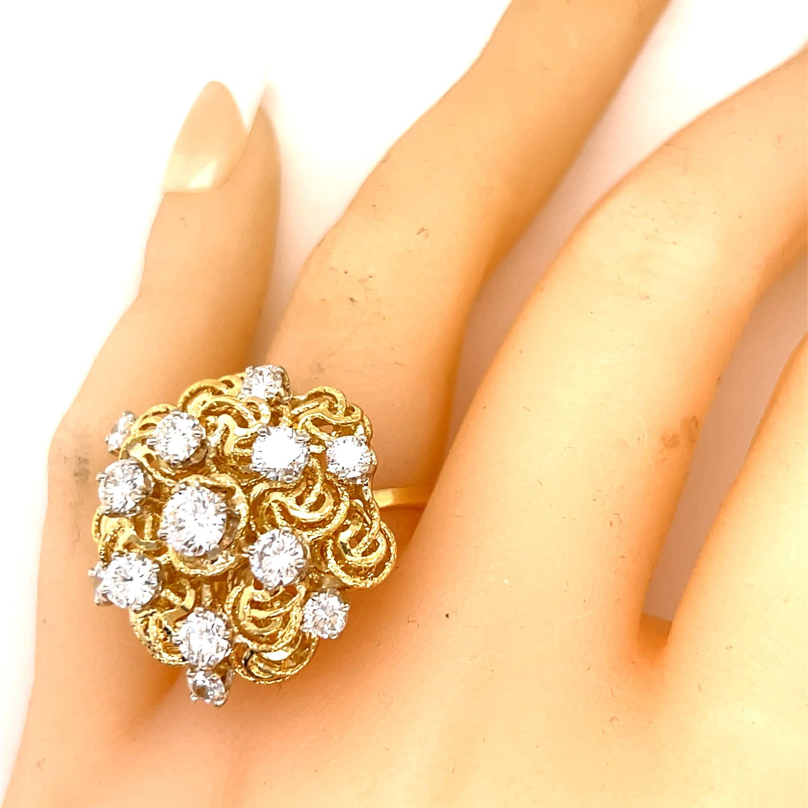 vintage 18K yellow gold diamond cocktail ring 2 tcw - 3