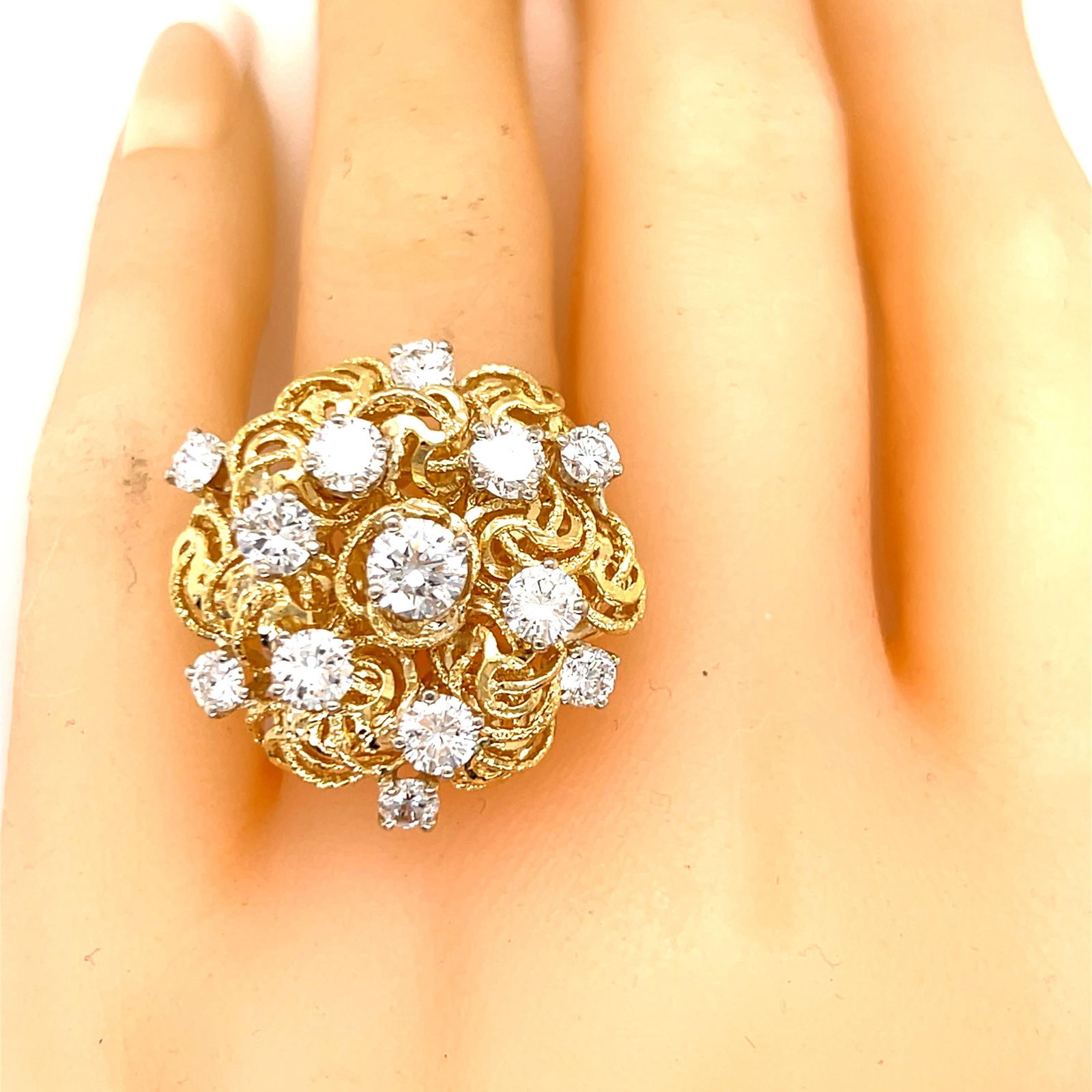 vintage 18K yellow gold diamond cocktail ring 2 tcw - 4