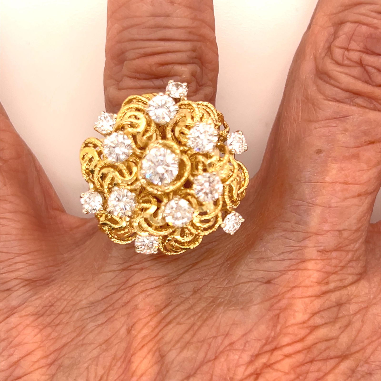 vintage 18K yellow gold diamond cocktail ring 2 tcw - 5