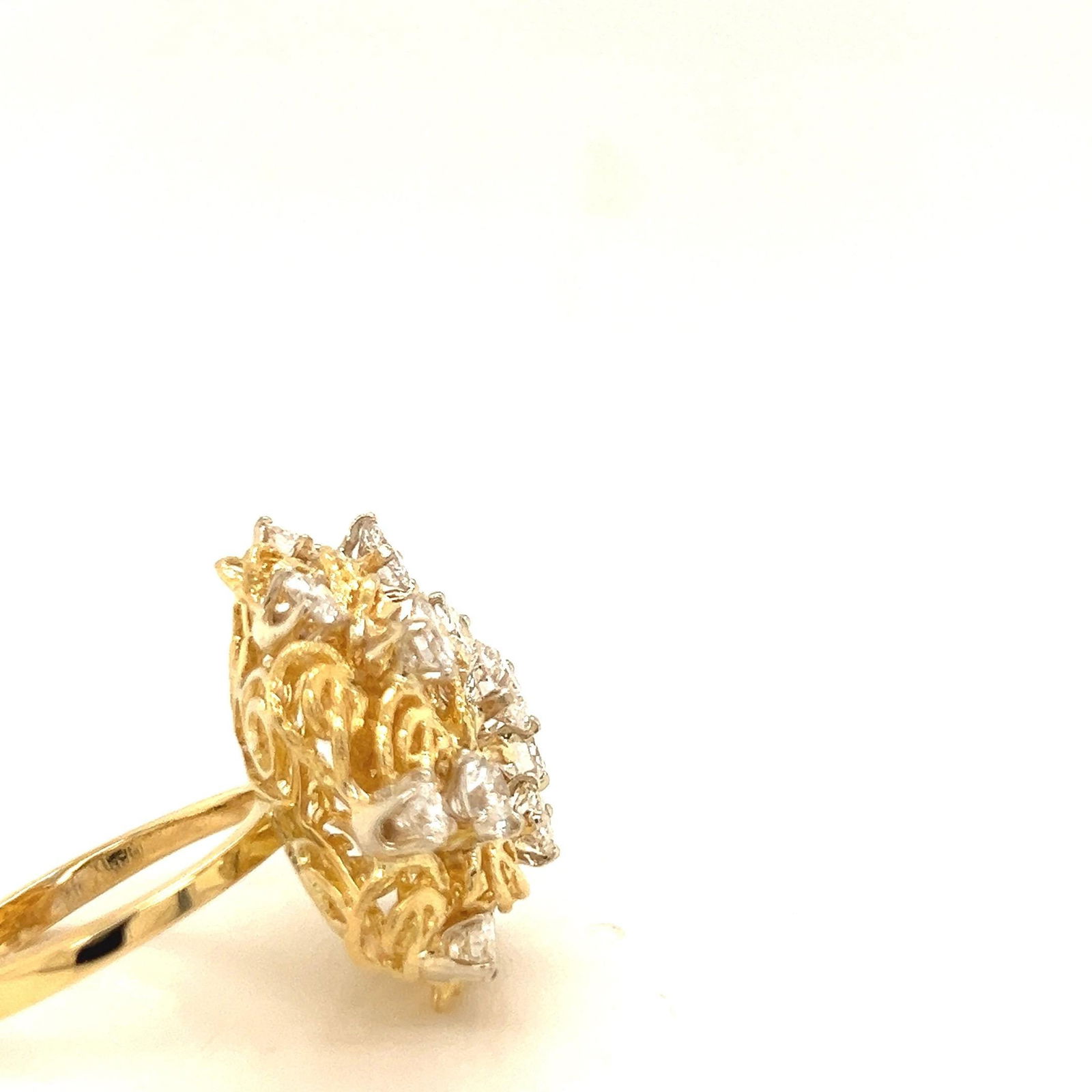 vintage 18K yellow gold diamond cocktail ring 2 tcw - 6