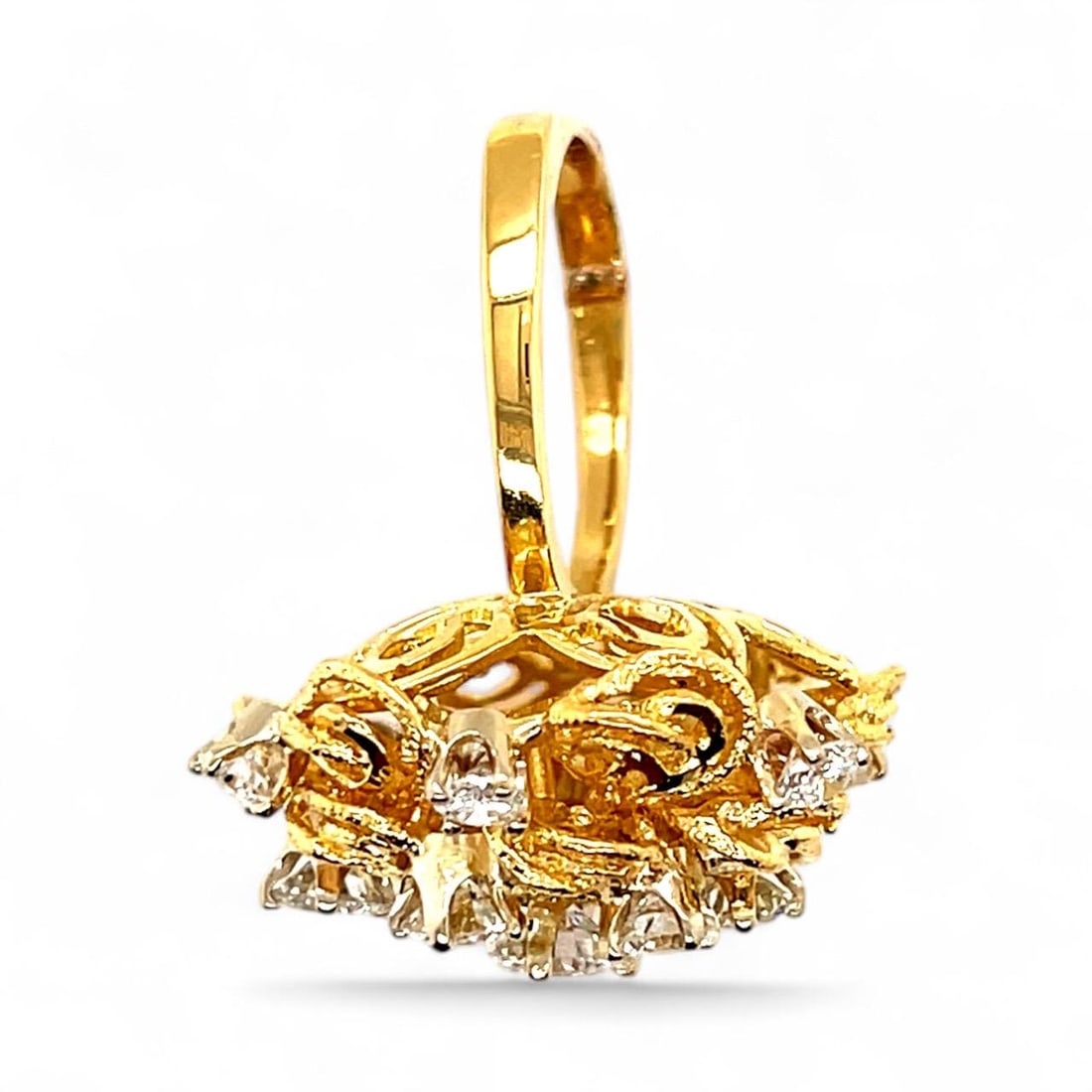 vintage 18K yellow gold diamond cocktail ring 2 tcw - 7