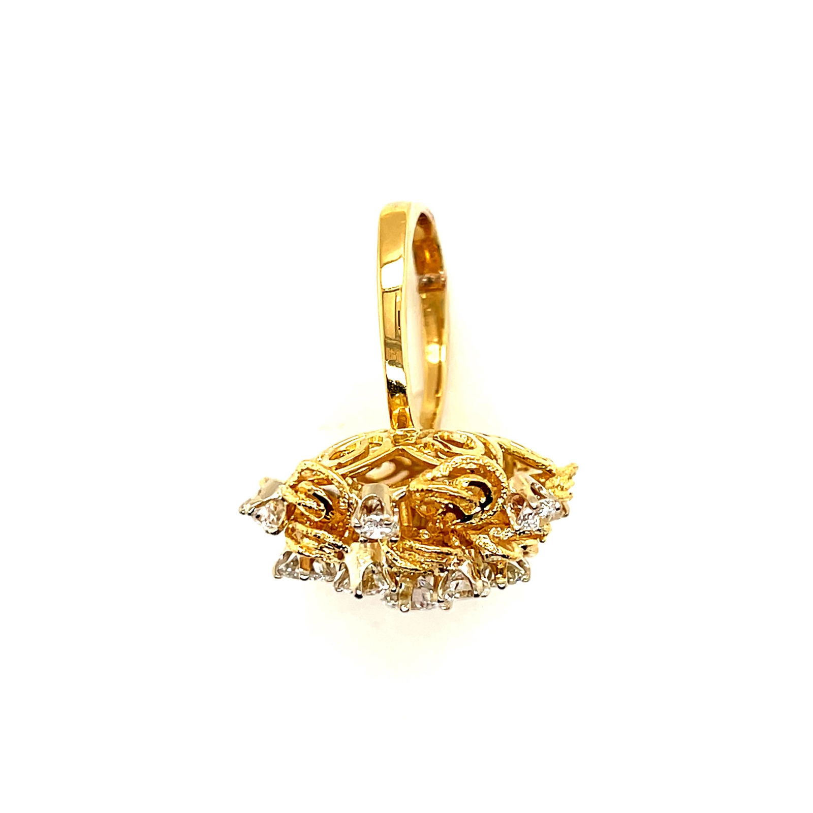 vintage 18K yellow gold diamond cocktail ring 2 tcw - 8