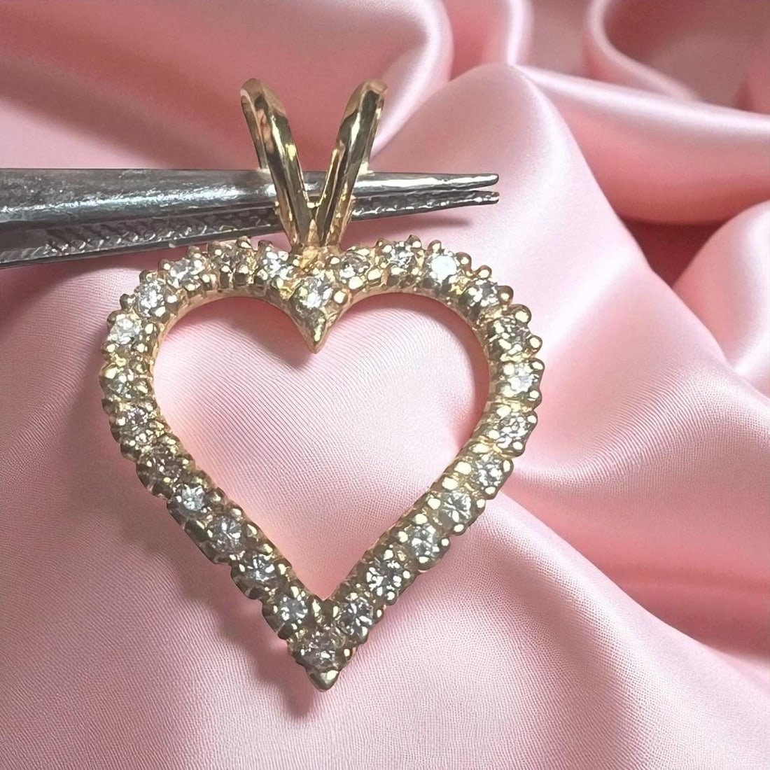 14k solid yellow gold open heart natural diamond pendant .75 tcw - 2