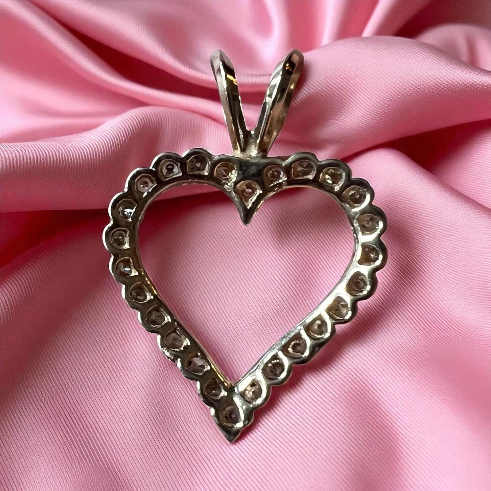 14k solid yellow gold open heart natural diamond pendant .75 tcw - 5