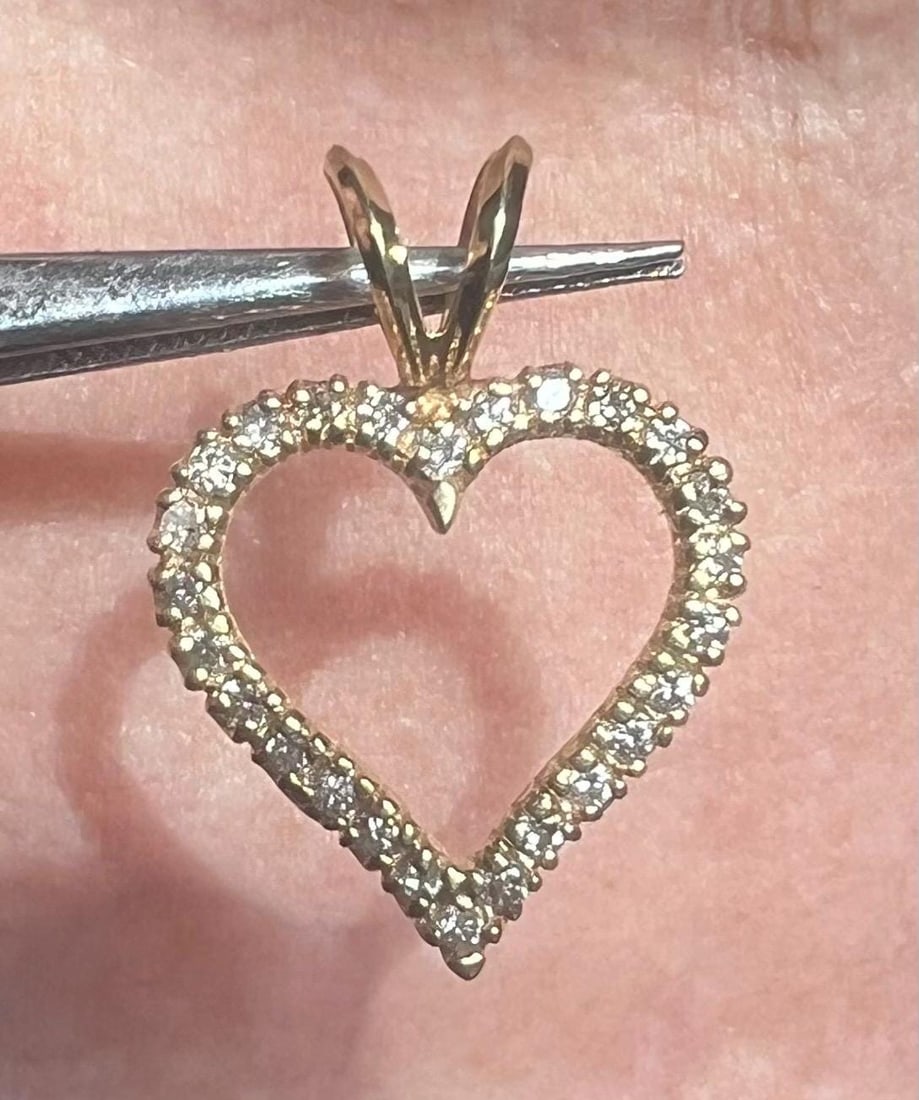 14k solid yellow gold open heart natural diamond pendant .75 tcw - 8