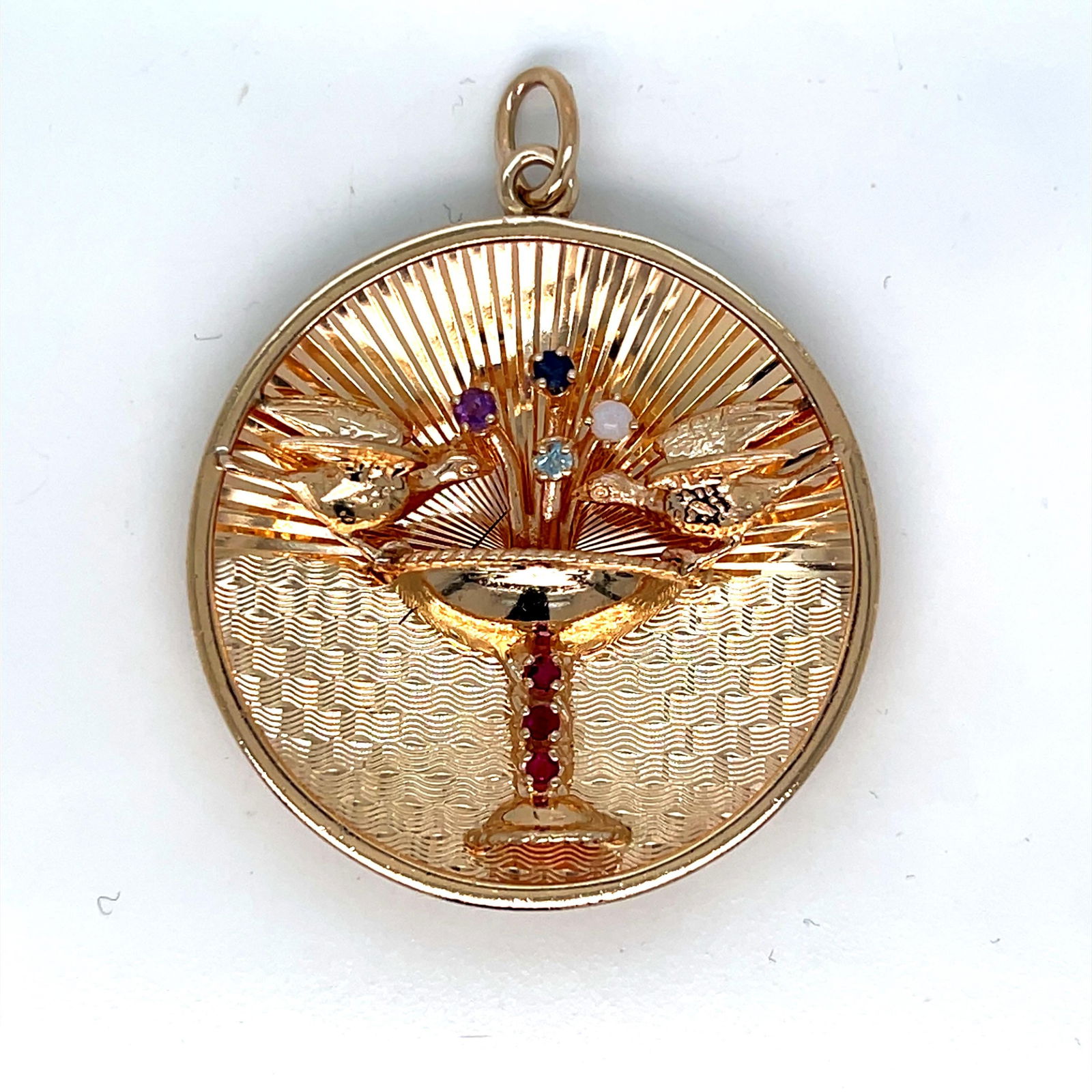 14k yellow gold vintage love birds charm pendant with multiple gem stones (1 of 8)