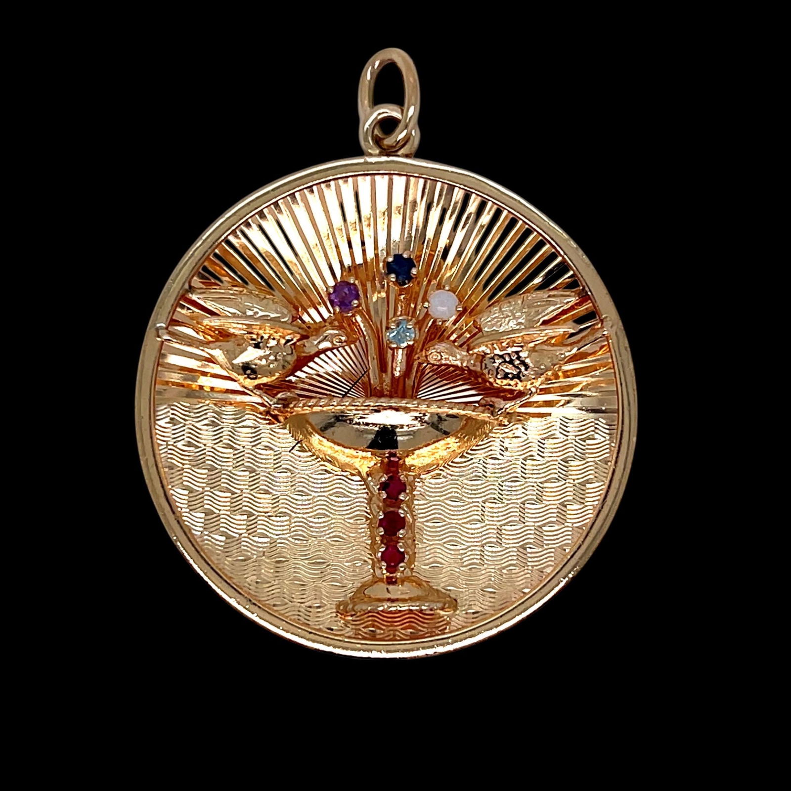 14k yellow gold vintage love birds charm pendant with multiple gem stones - 3