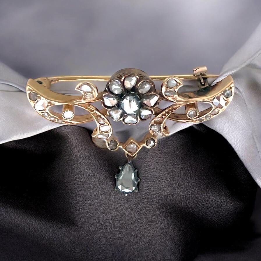 Antique Rose Diamond yellow gold Pin brooch (1 of 8)