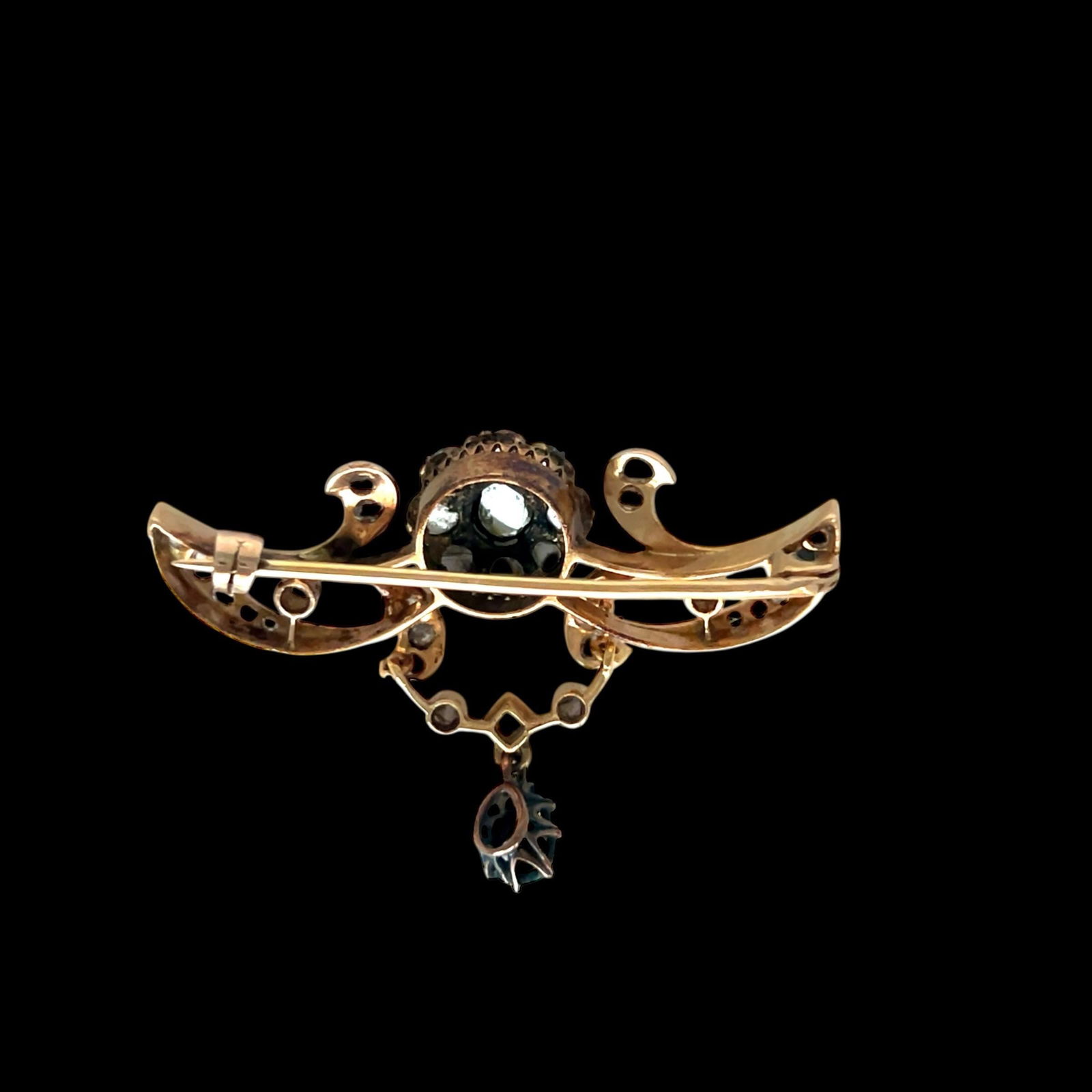 Antique Rose Diamond yellow gold Pin brooch - 3