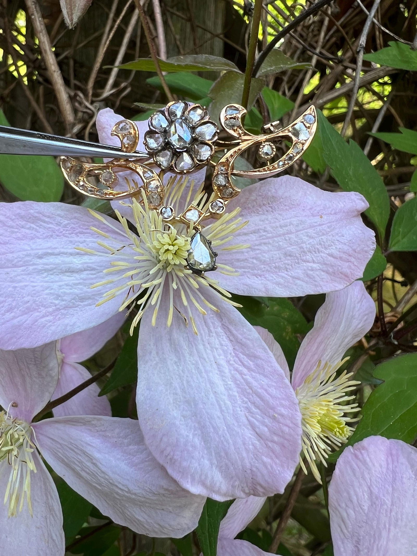 Antique Rose Diamond yellow gold Pin brooch - 5