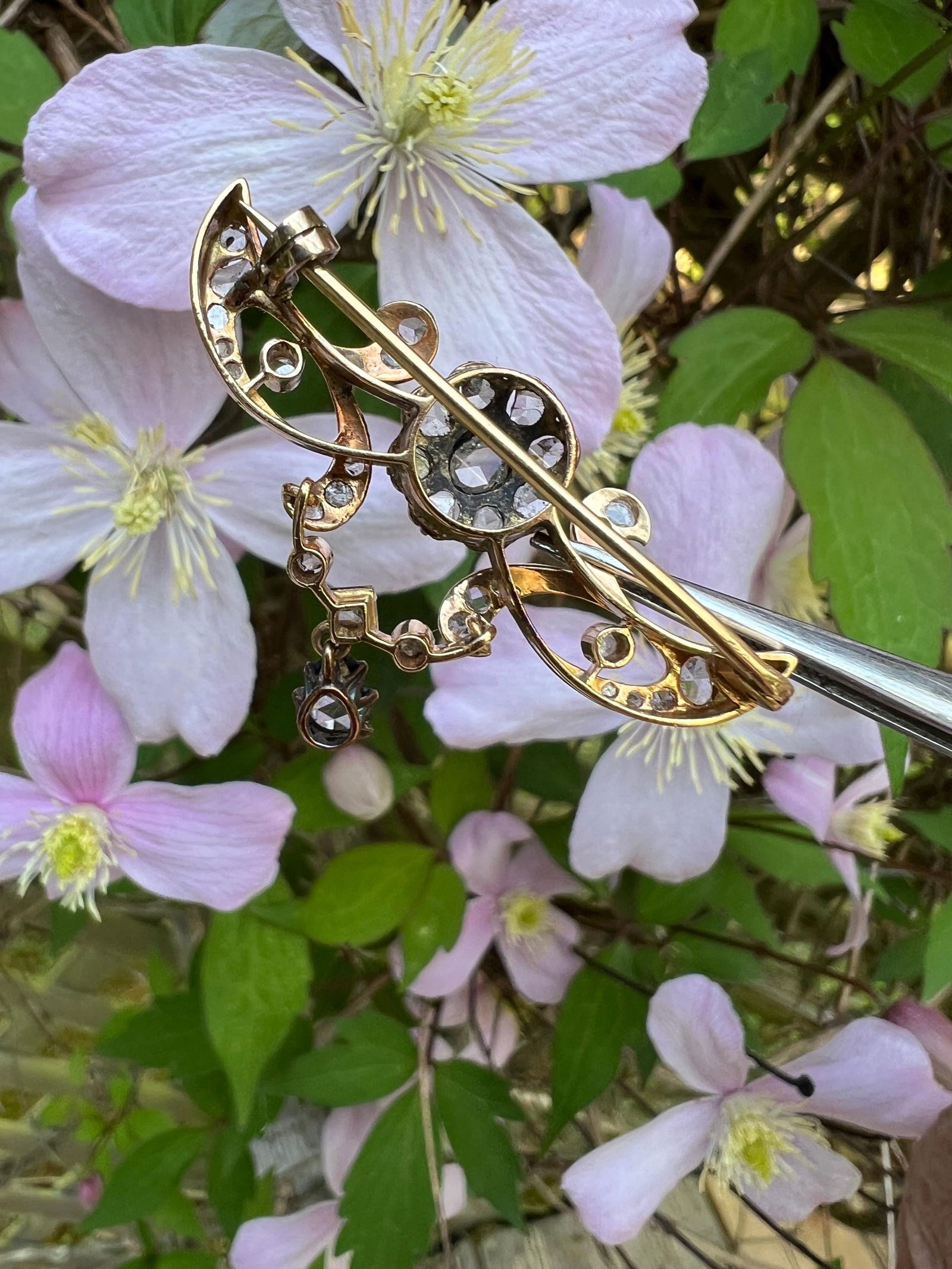 Antique Rose Diamond yellow gold Pin brooch - 6
