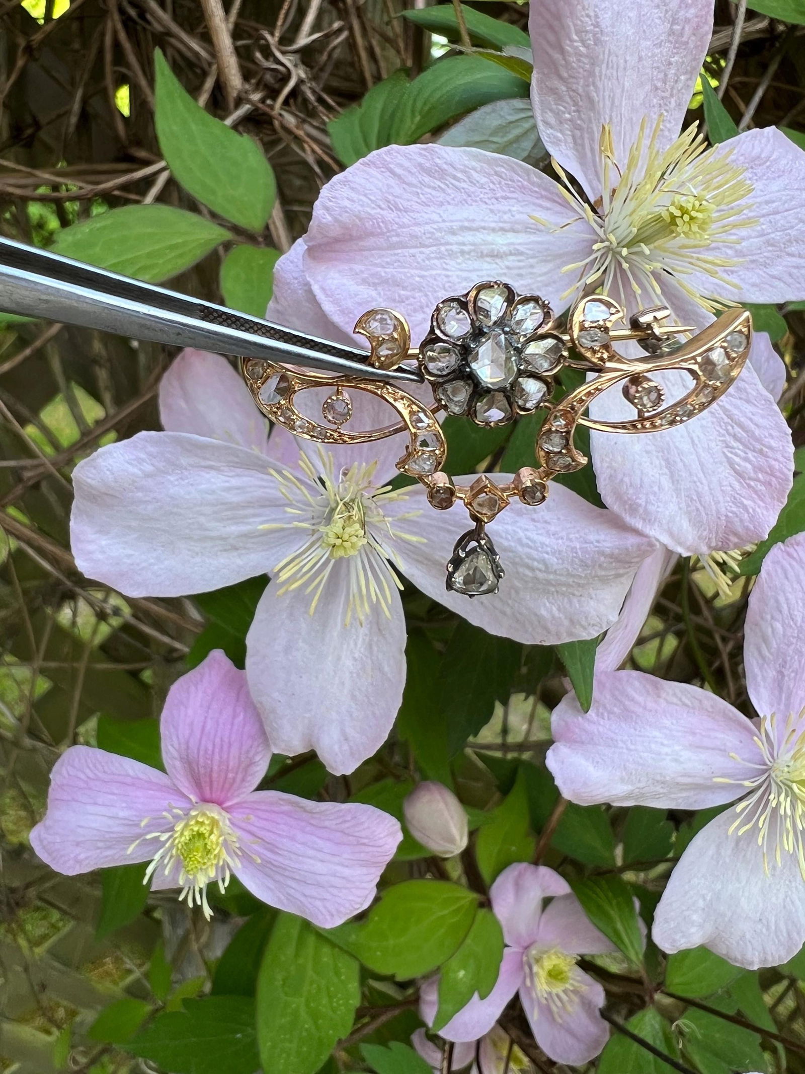Antique Rose Diamond yellow gold Pin brooch - 7