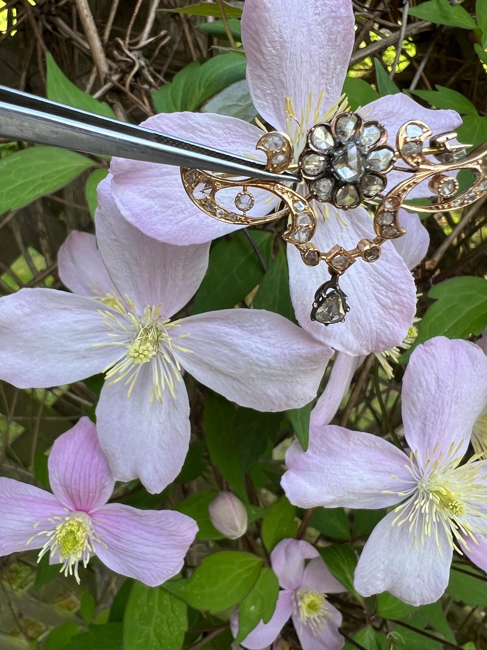 Antique Rose Diamond yellow gold Pin brooch - 8