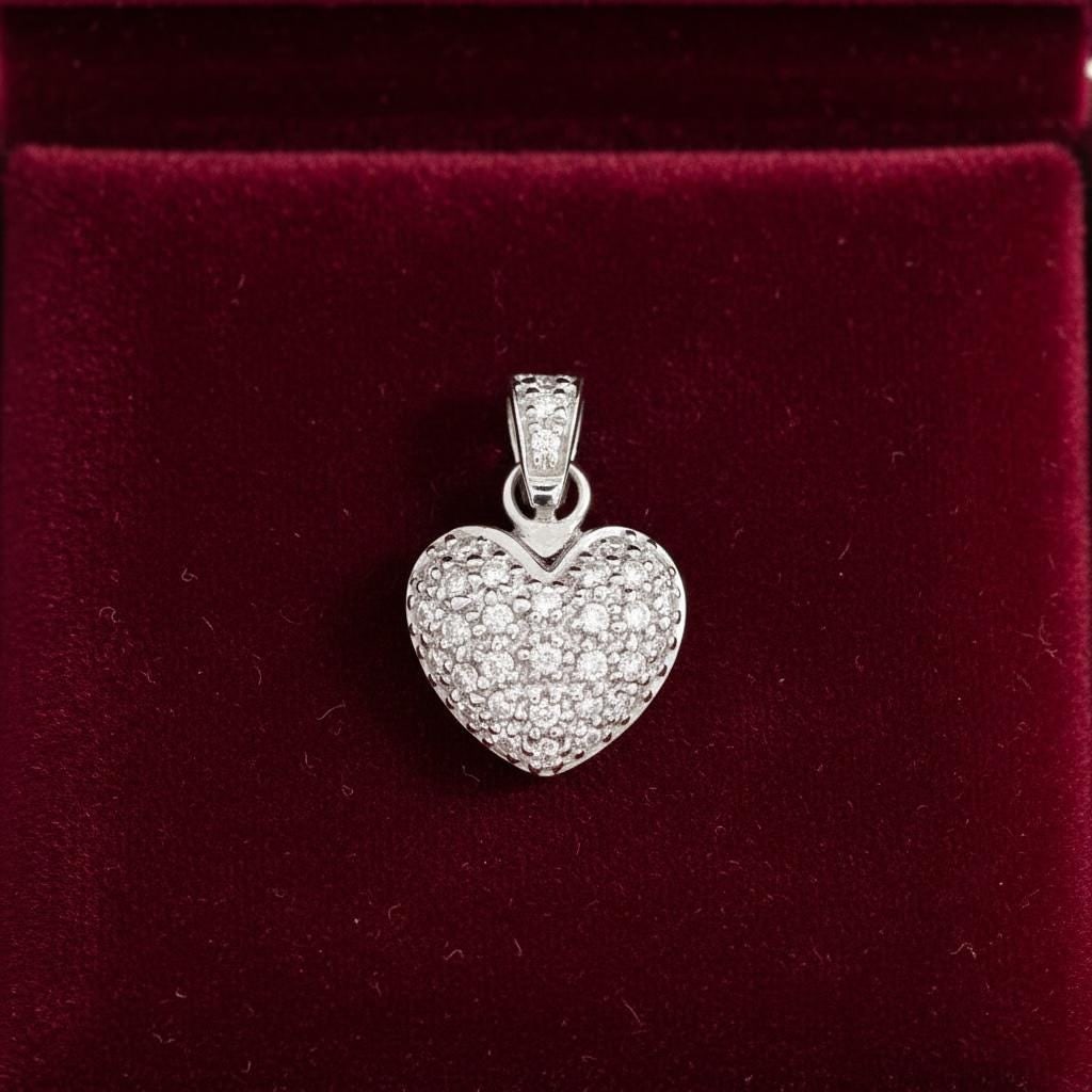 14k white gold diamond puffed heart pendant - 4