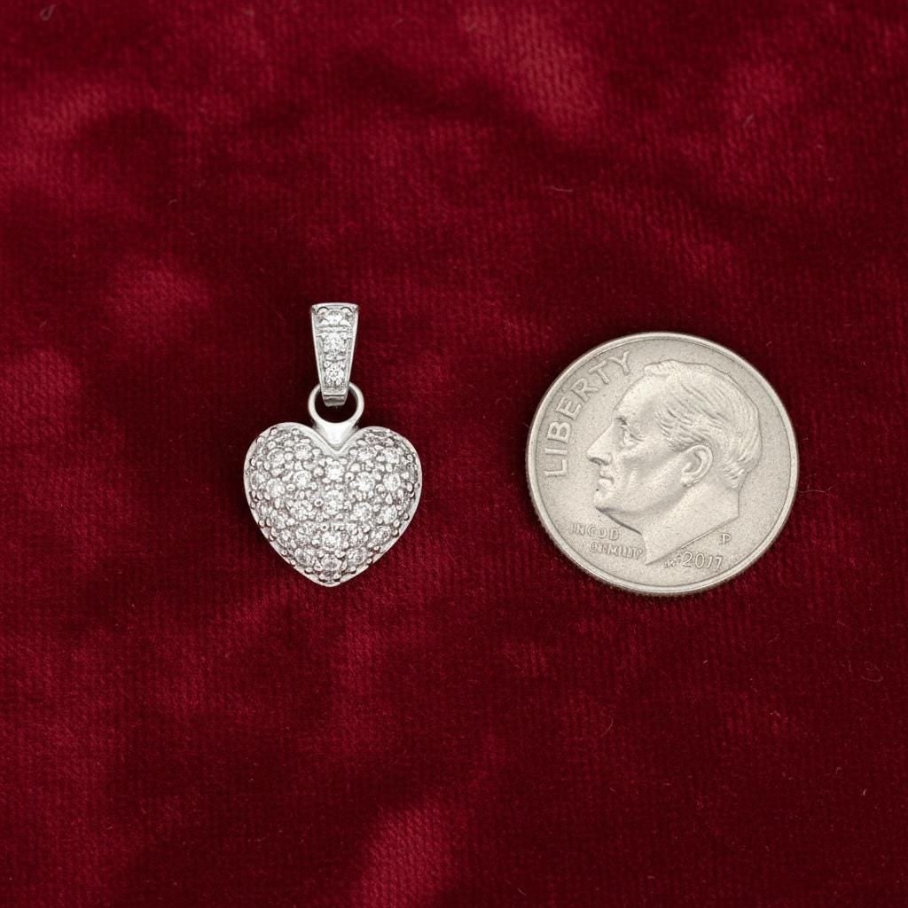 14k white gold diamond puffed heart pendant - 5