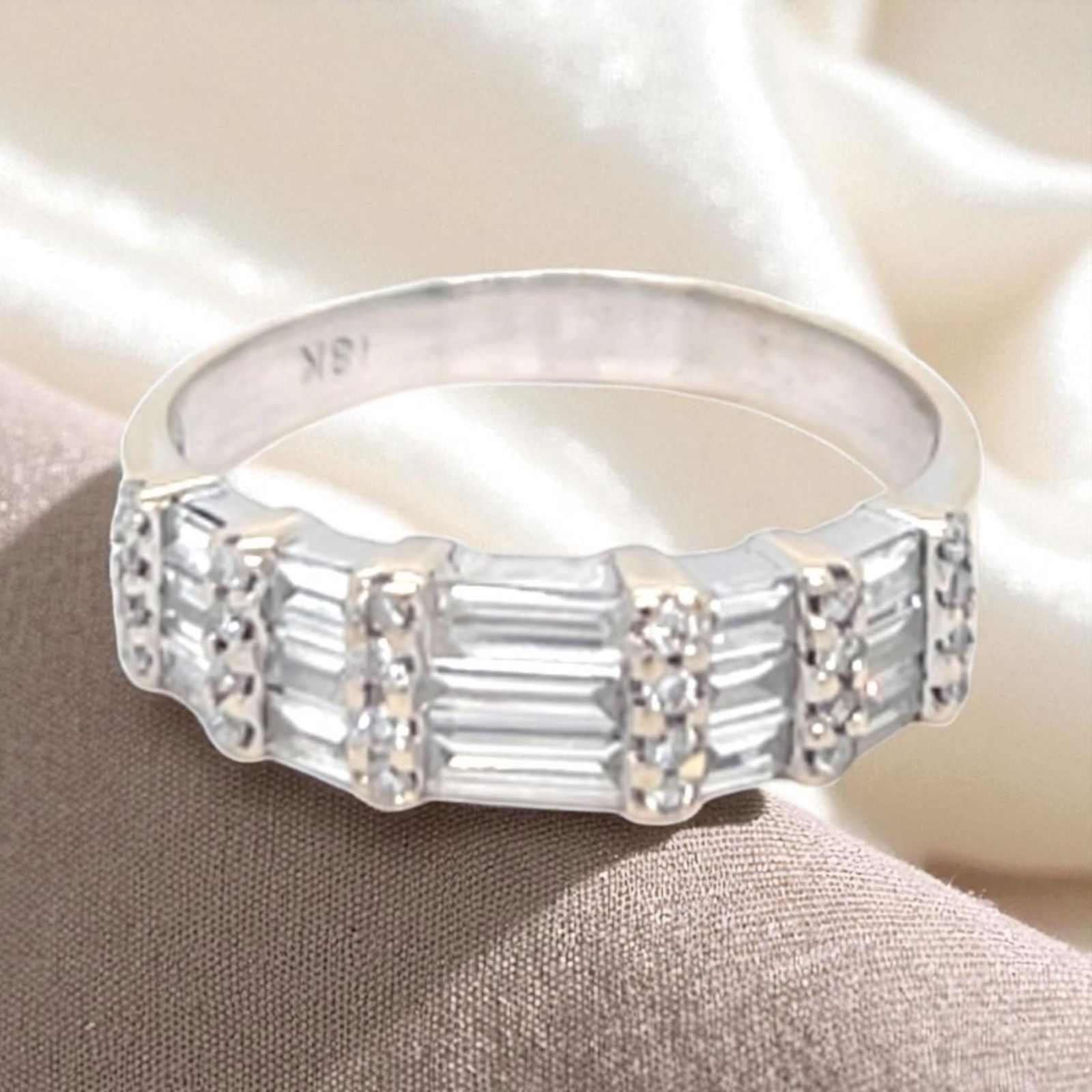 18k white gold diamond wedding band with baguettes and rounds - 6