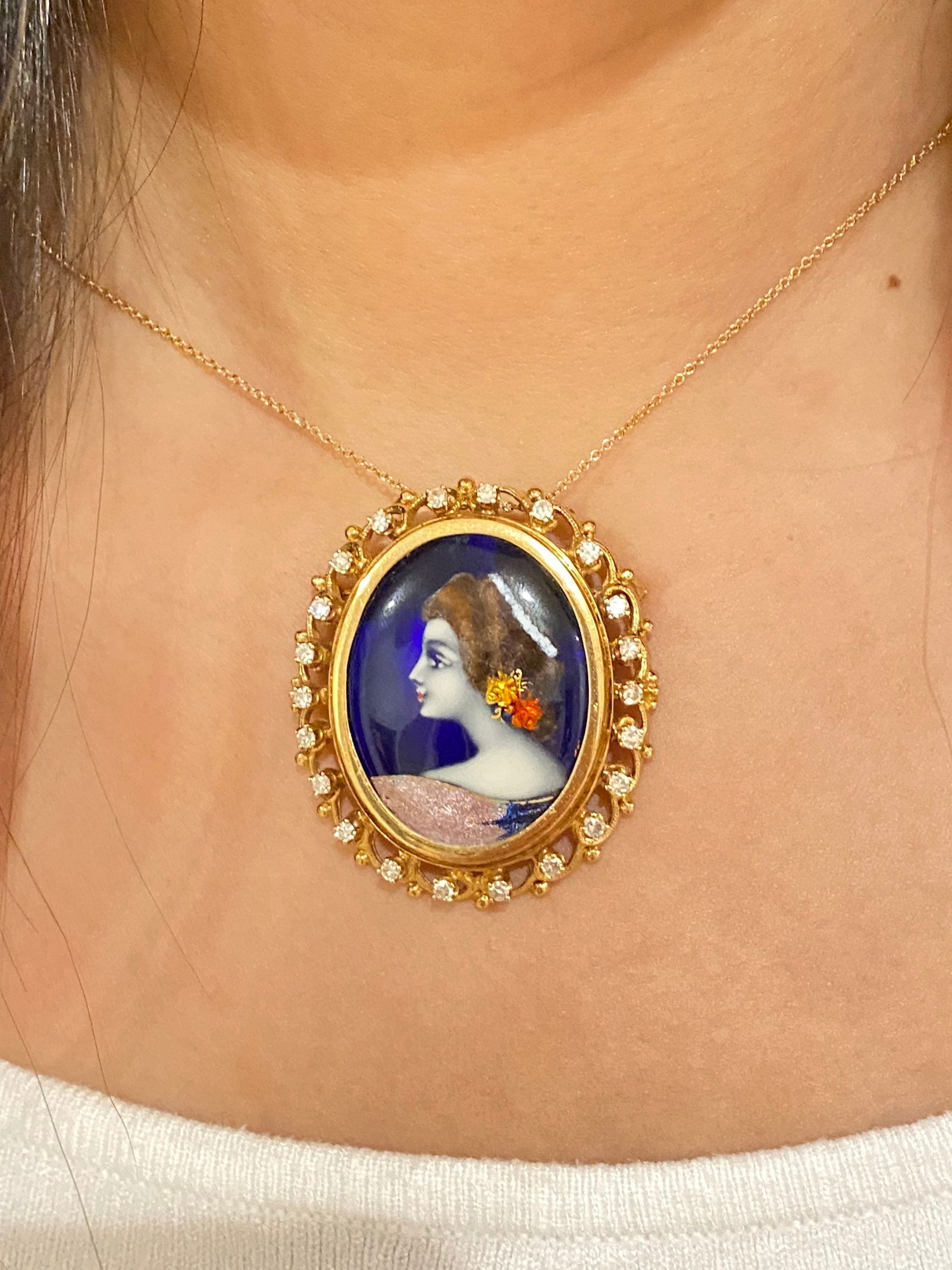 Magnificent French Limoge Enamel and diamond brooch-pendant Just REDUCED! - 5