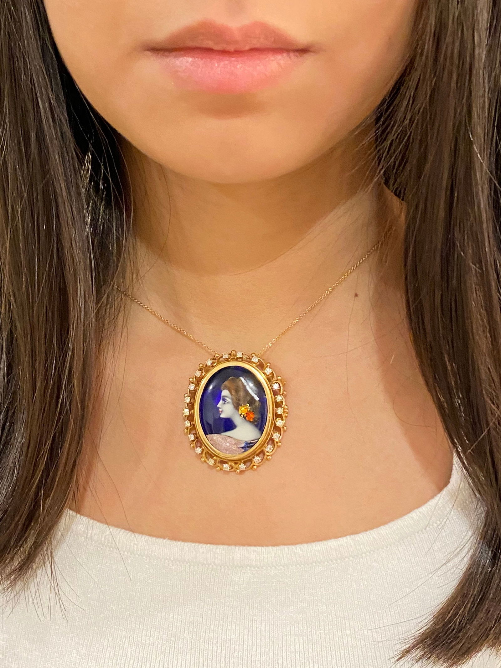 Magnificent French Limoge Enamel and diamond brooch-pendant Just REDUCED! - 6