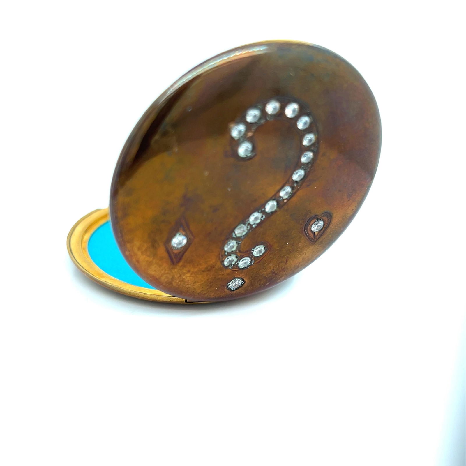 Vintage Gold filled large round locket with sparkly question mark motif - 2