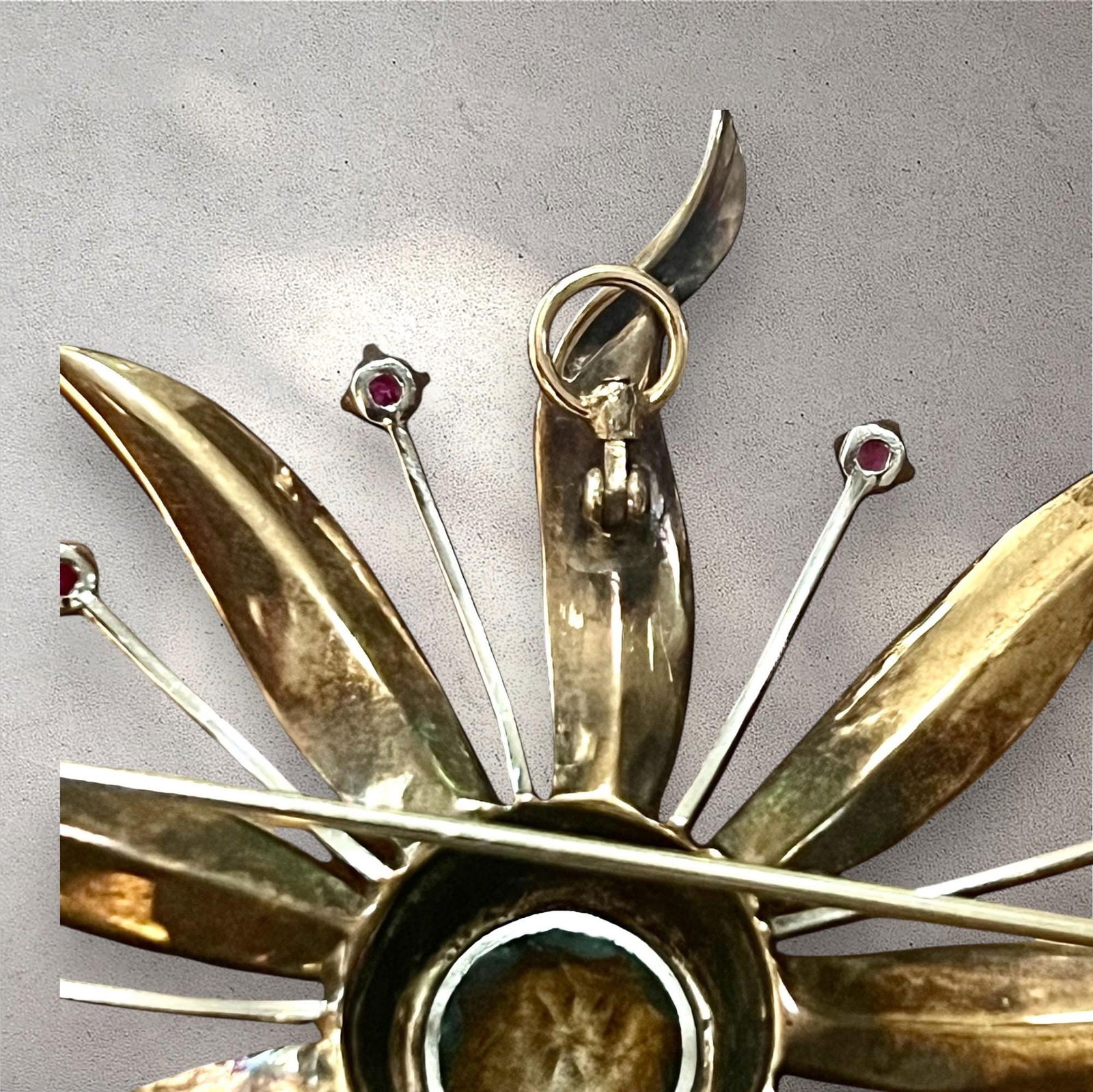 Vintage aquamarine, ruby, 14k gold, starburst pin/brooch or necklace - 5