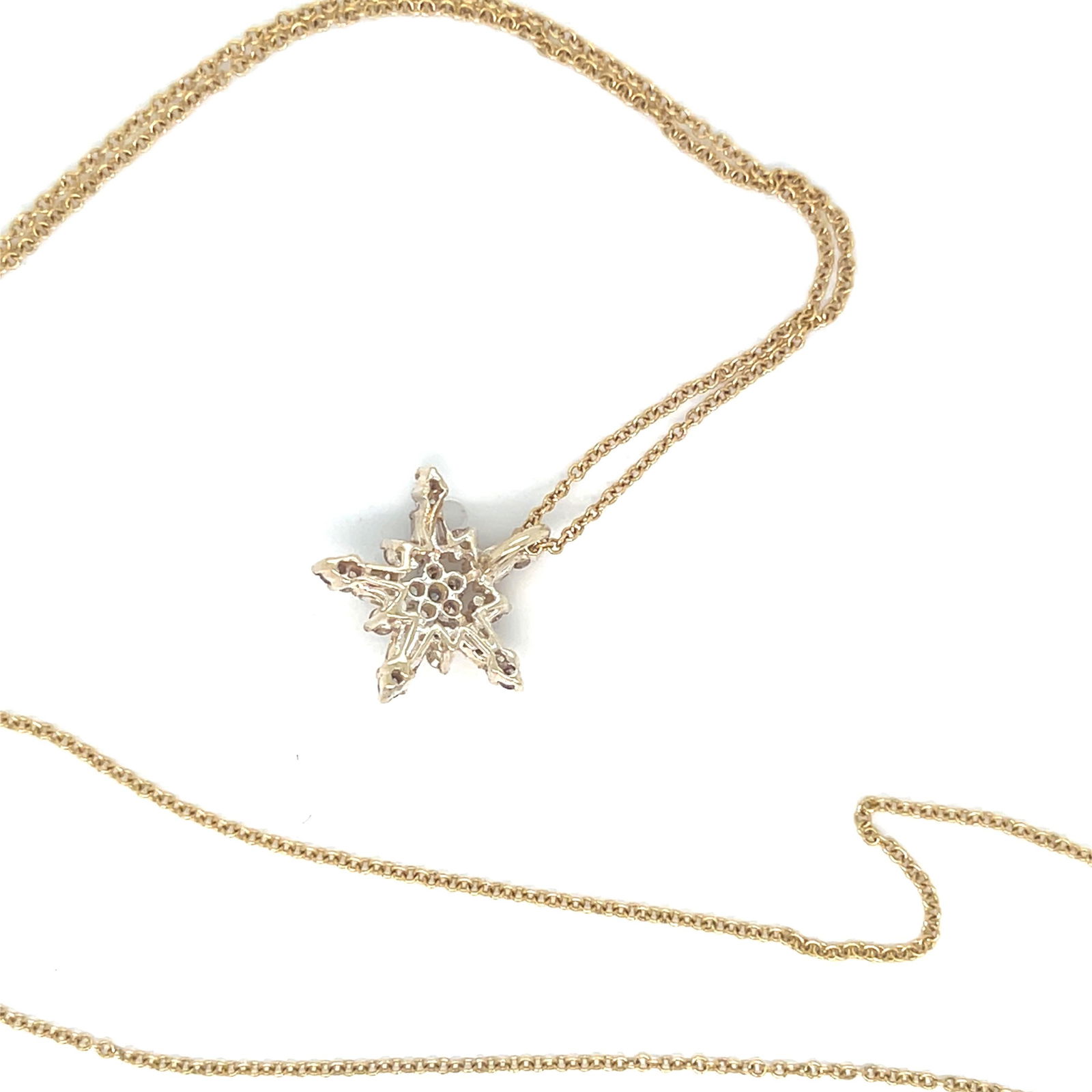14k Gold Diamond Star Pendant Necklace: Round & Baguette Diamonds - 2