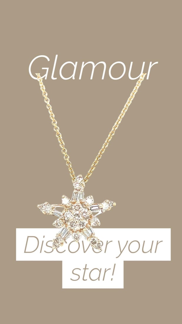 14k Gold Diamond Star Pendant Necklace: Round & Baguette Diamonds - 3