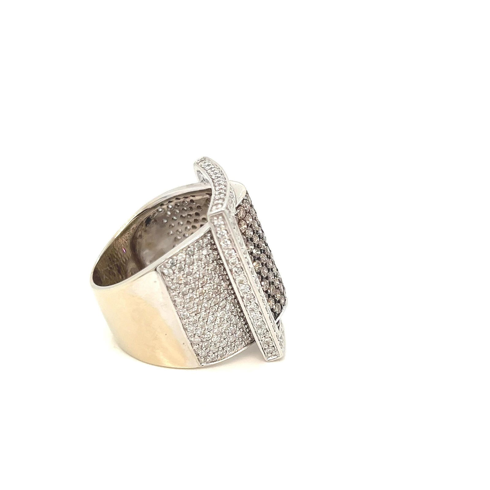 Diamond 18kt Rectangular Cluster Ring With White and Champagne Natural Diamonds - 4