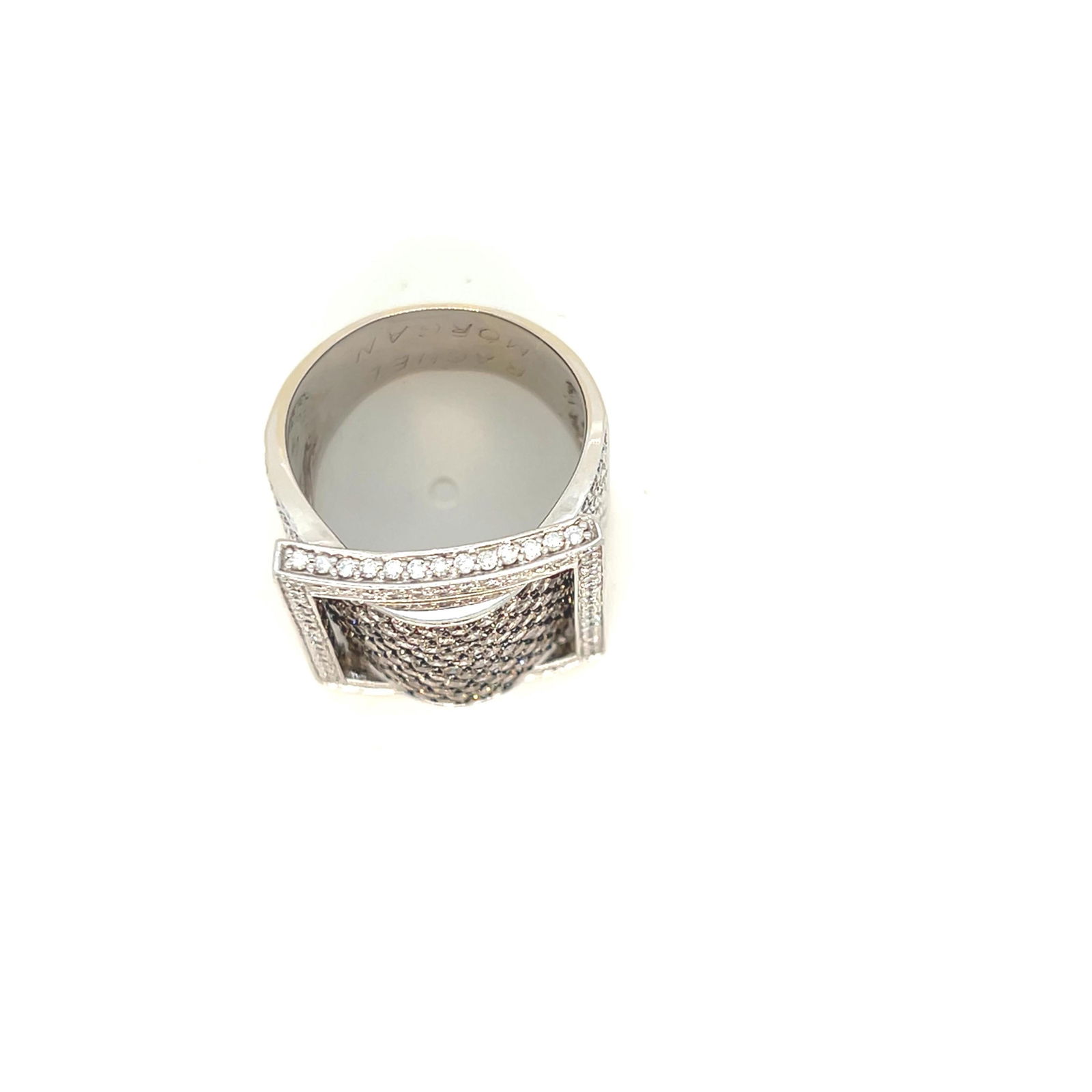 Diamond 18kt Rectangular Cluster Ring With White and Champagne Natural Diamonds - 7