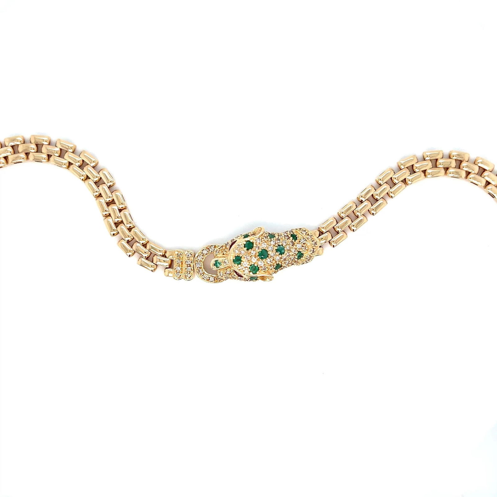 Vintage 14k emerald diamond Panther Bracelet - 3