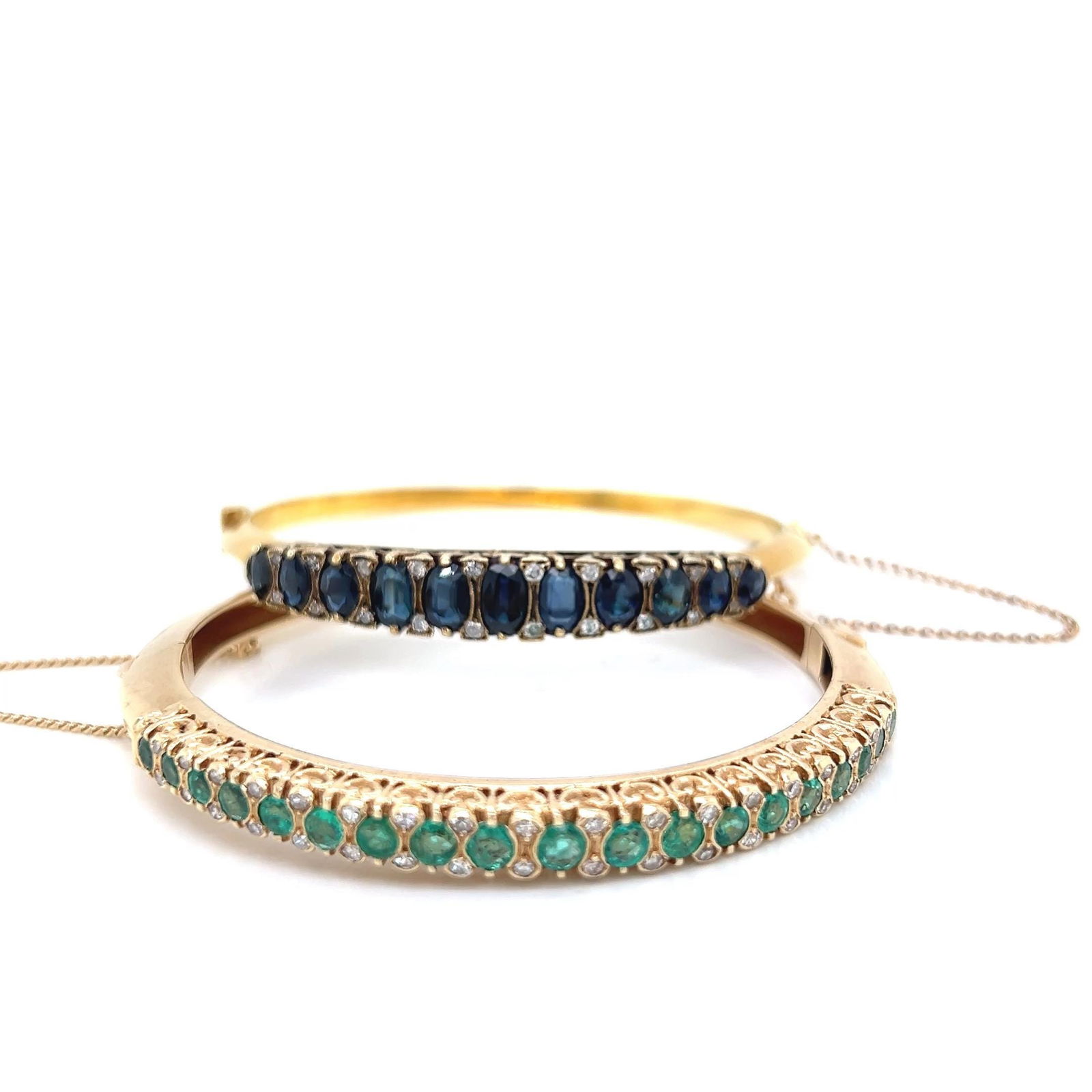 14K Victorian bangle bracelets..Diamonds, Emeralds, Sapphires - 4