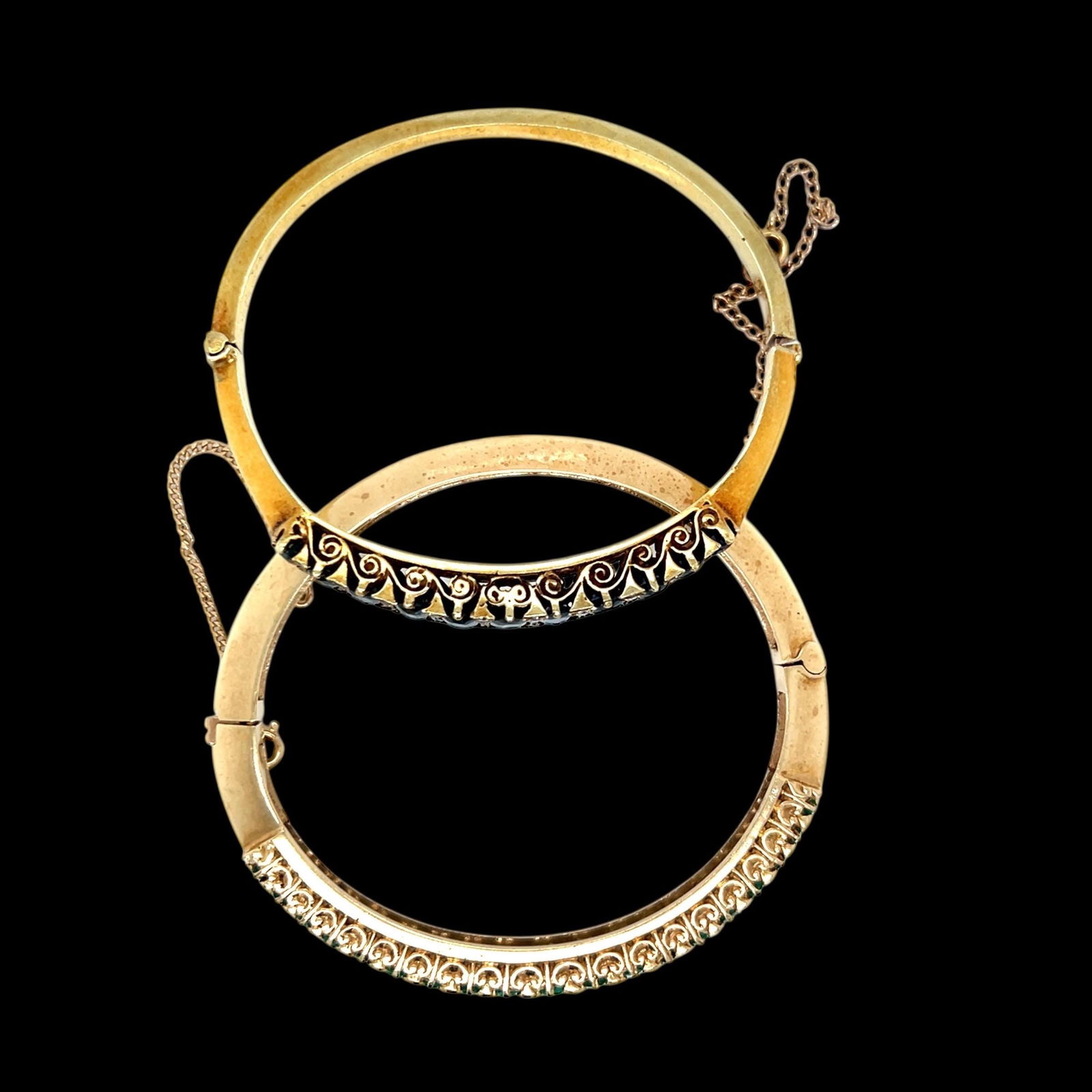 14K Victorian bangle bracelets..Diamonds, Emeralds, Sapphires - 5
