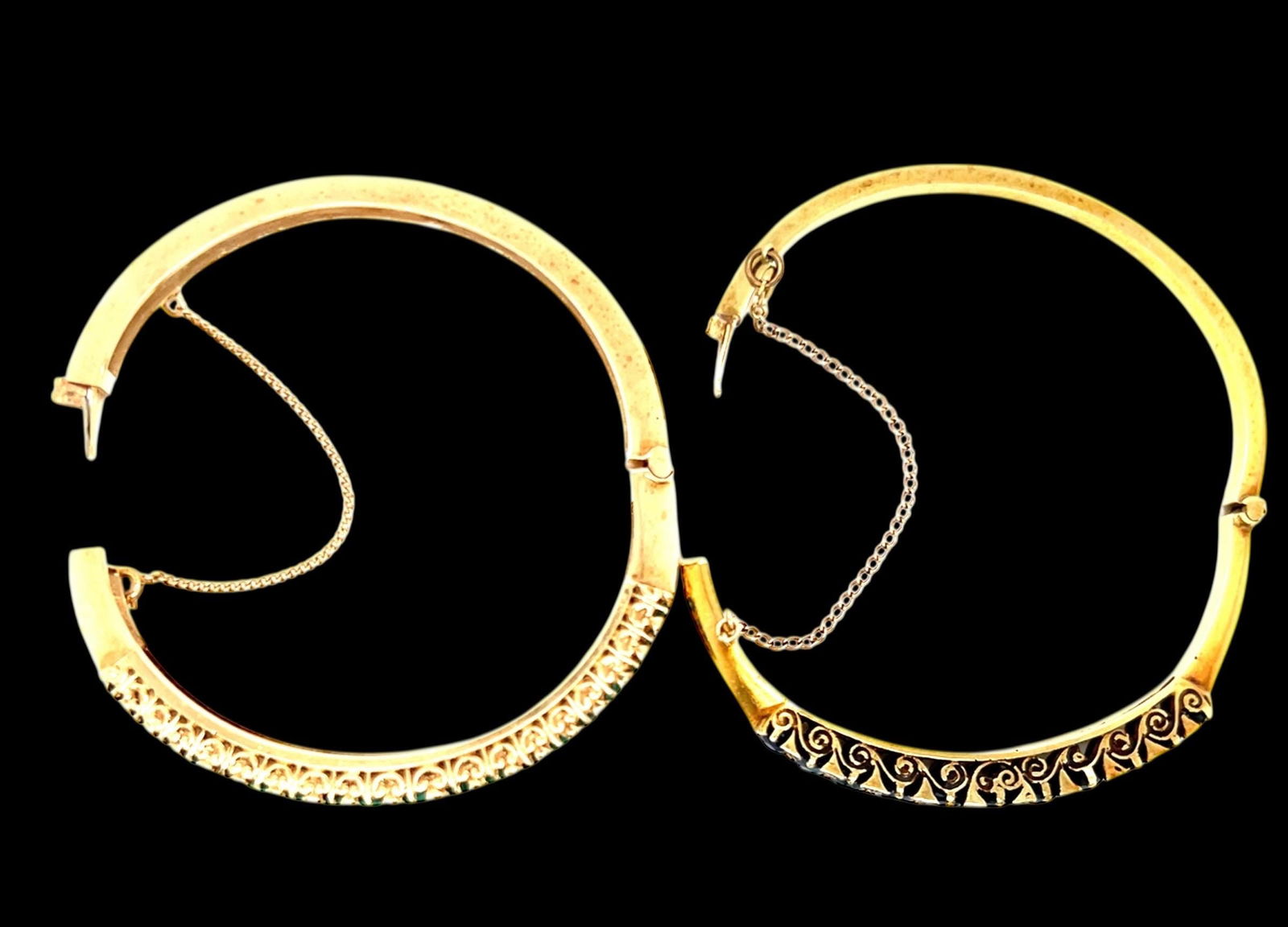 14K Victorian bangle bracelets..Diamonds, Emeralds, Sapphires - 6