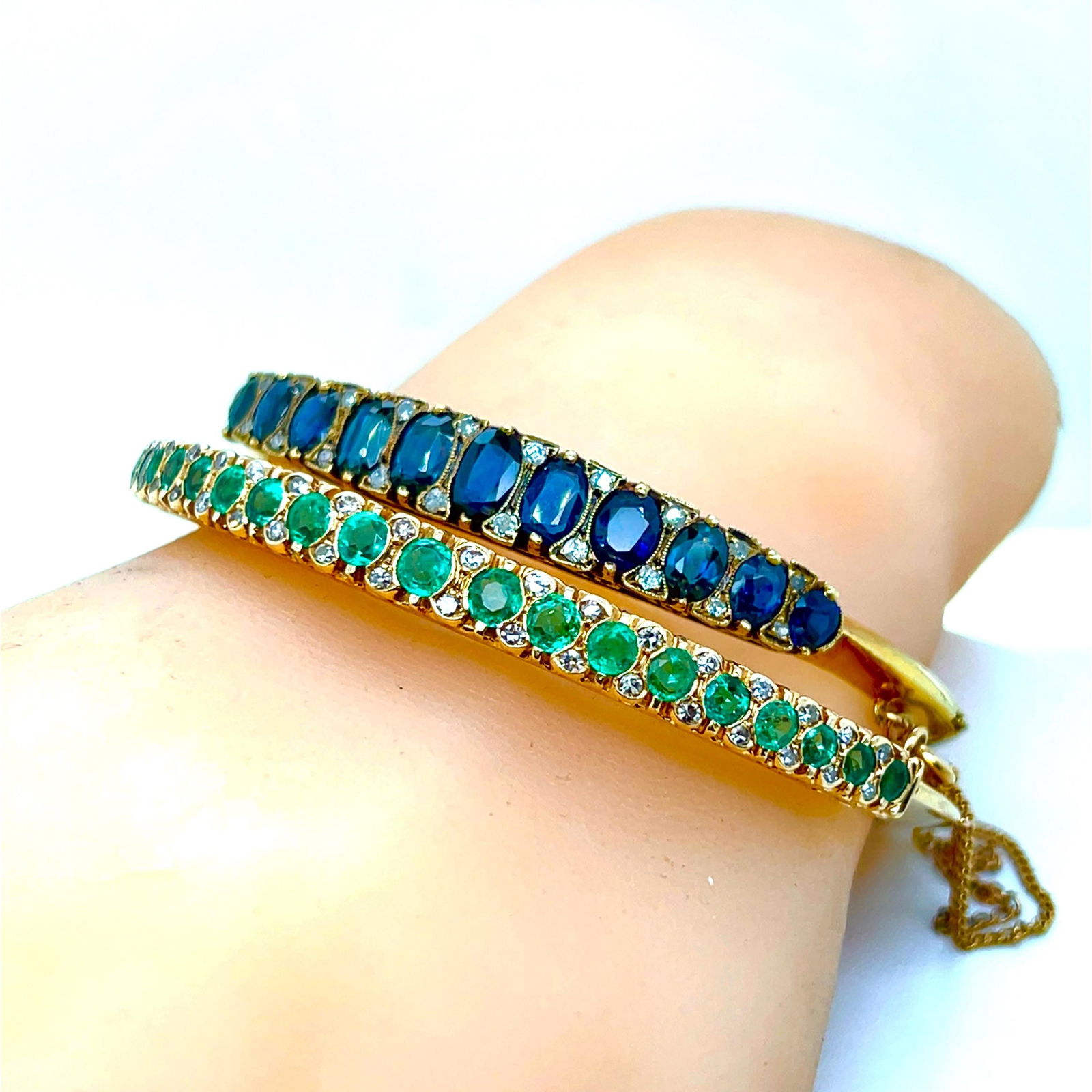 14K Victorian bangle bracelets..Diamonds, Emeralds, Sapphires - 7