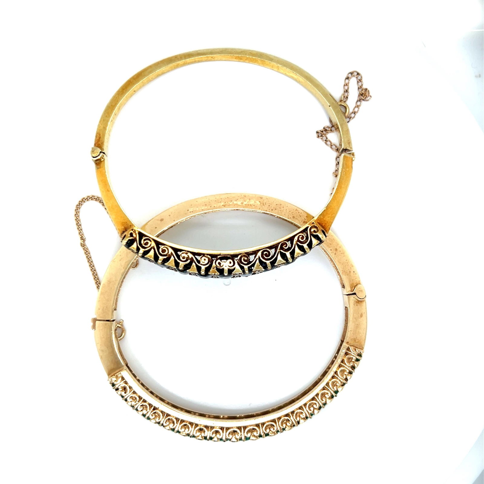 14K Victorian bangle bracelets..Diamonds, Emeralds, Sapphires - 8
