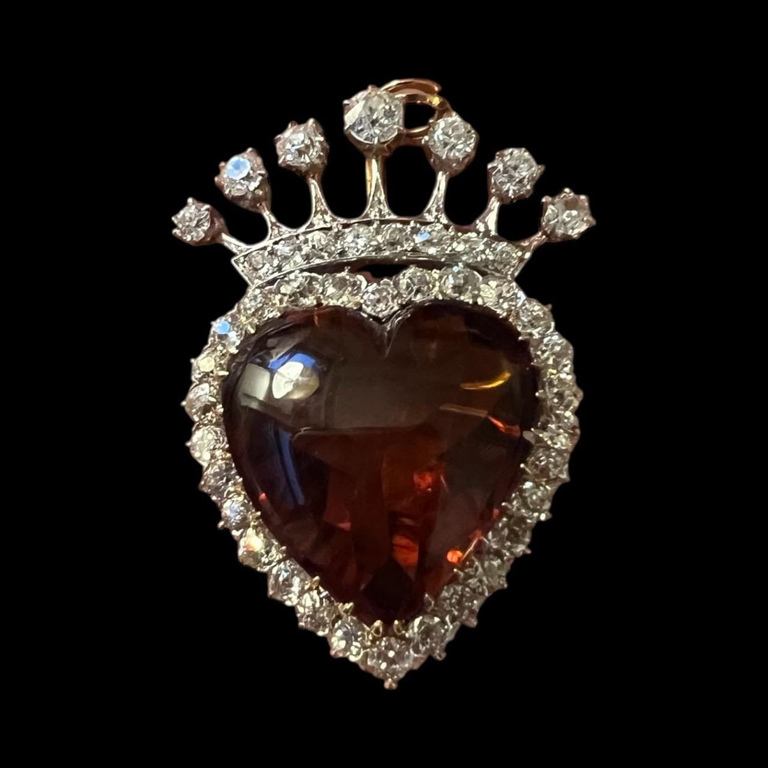 14K Antique Diamond Heart Crown Pin/ Pendant with Citrine: Title: 14K Antique Diamond Heart Crown Pin/ Pendant with Citrine Description: 14K Antique diamond heart crown pendant pin 14k gold : Item details Highlights Vintage from the 1900s <