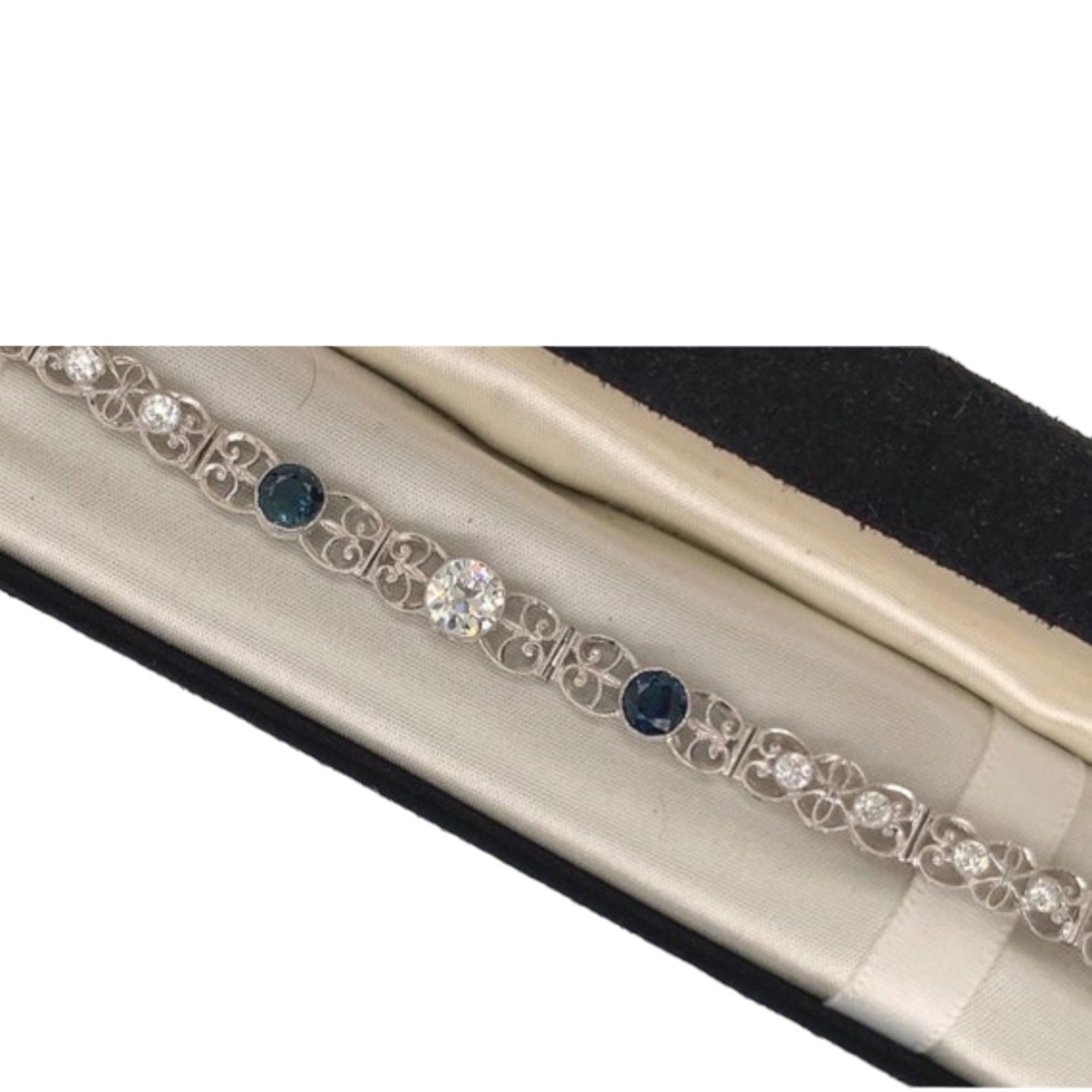 Antique platinum diamond sapphire filigree bracelet Just Reduced !!! - 3