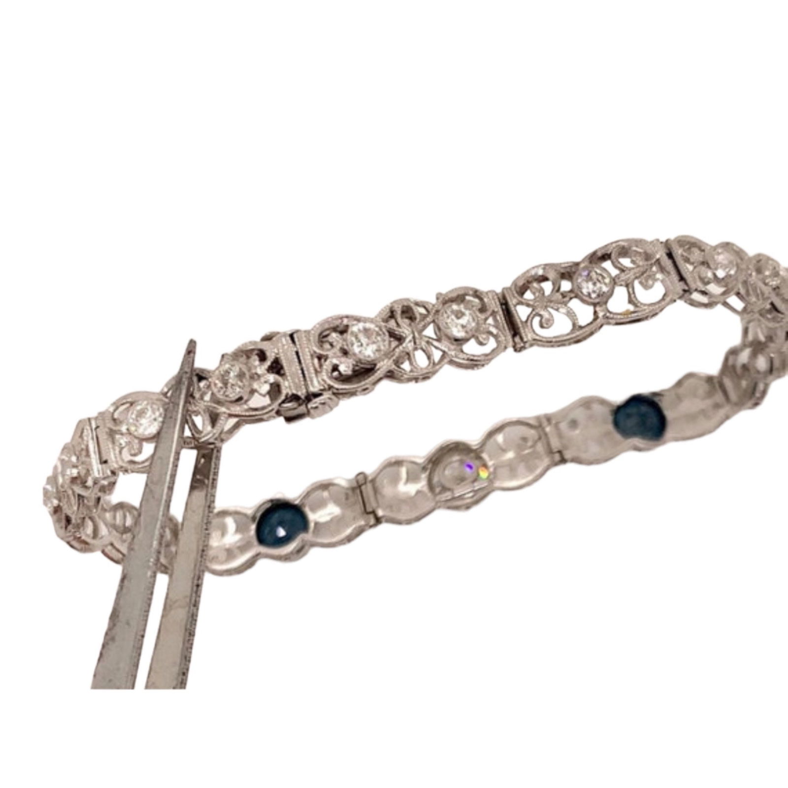 Antique platinum diamond sapphire filigree bracelet Just Reduced !!! - 5