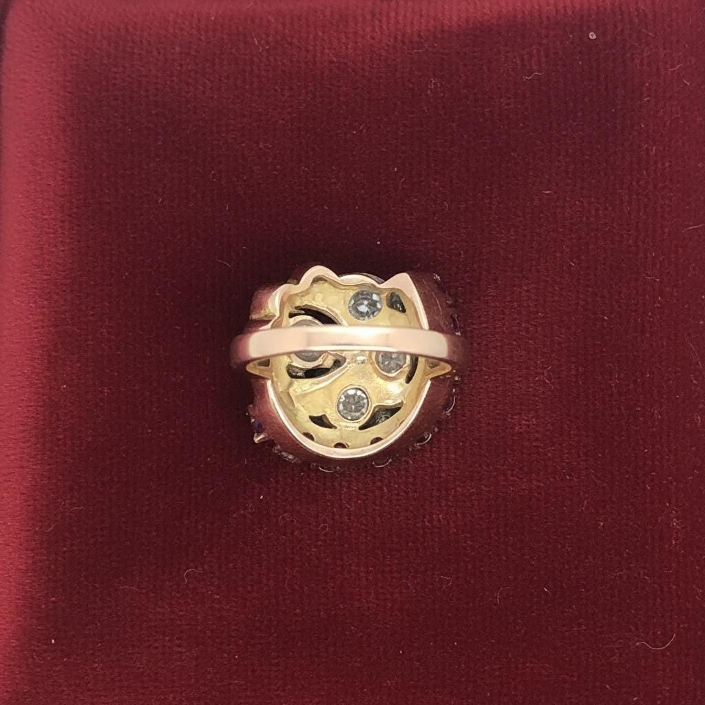 Retro 14k rose gold deco 14K Ruby, diamond ladies cocktail ring - 5