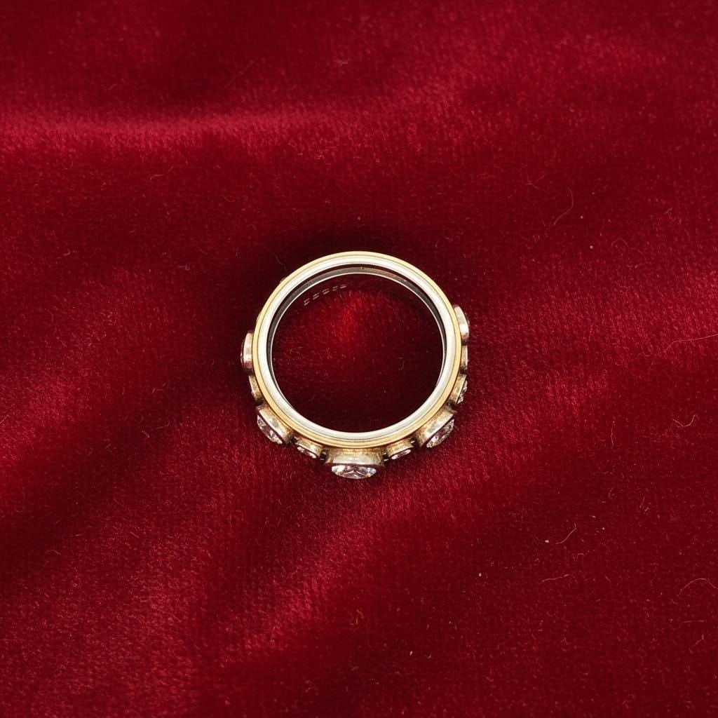 VINTAGE 14K diamond three stone gypsy ring/Cigar band - 5