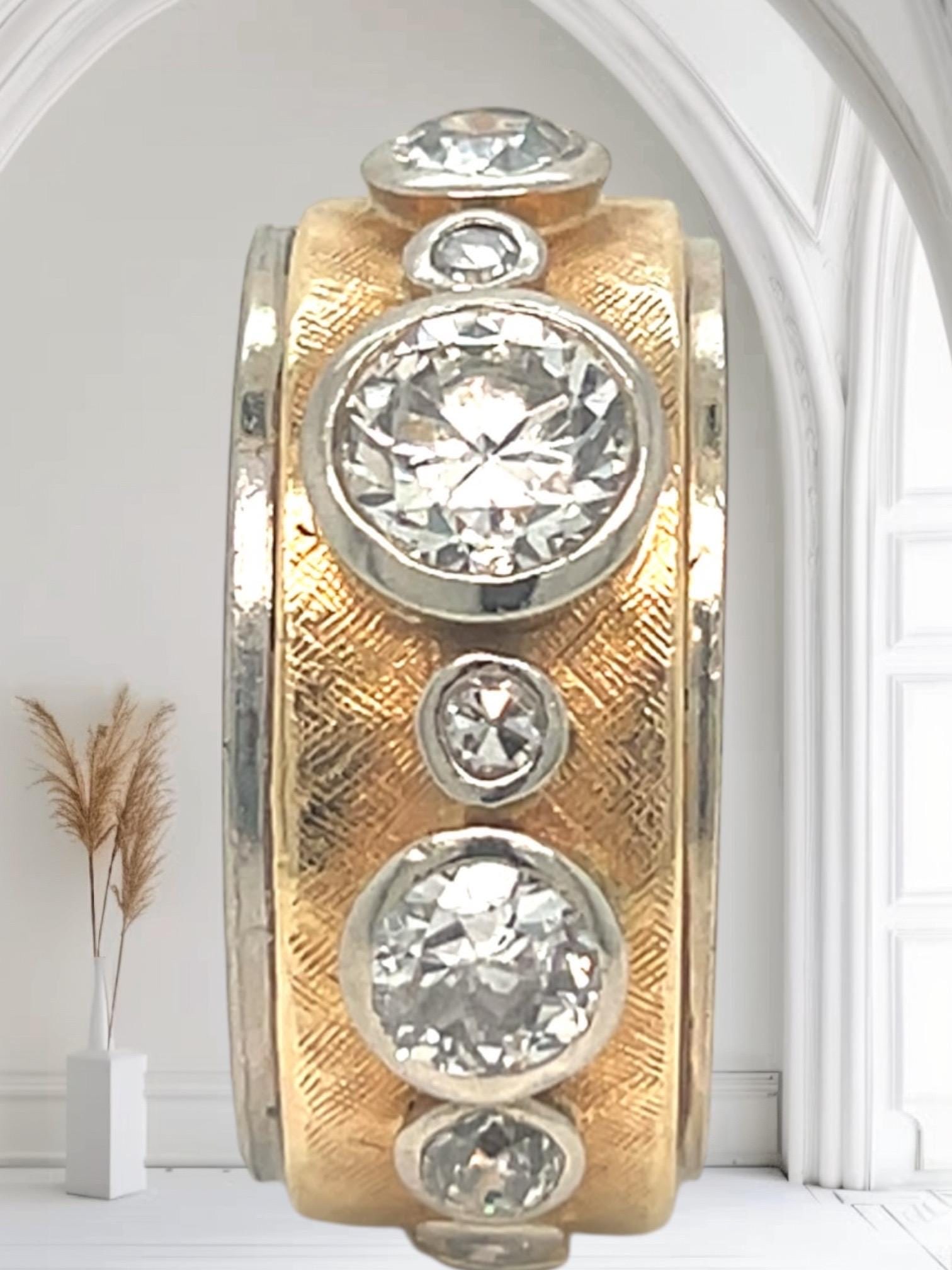 VINTAGE 14K diamond three stone gypsy ring/Cigar band - 6