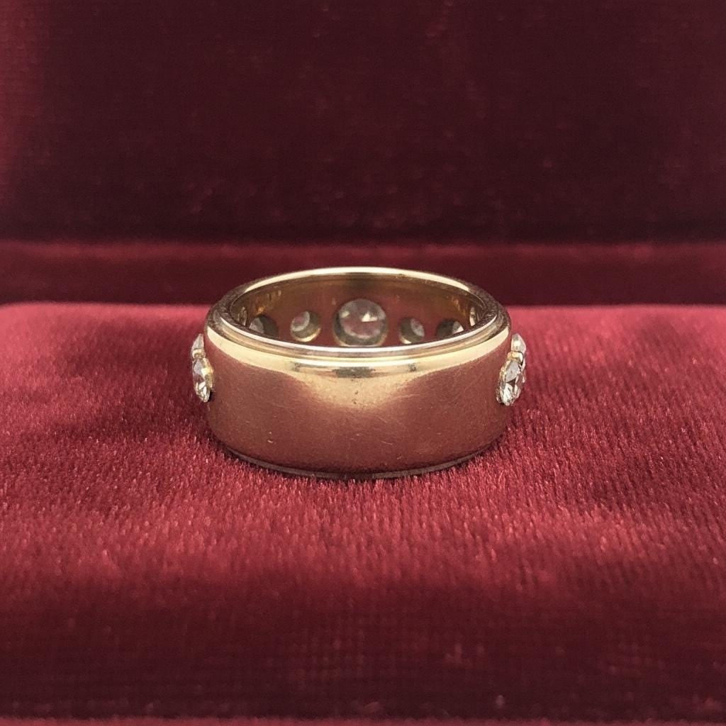 VINTAGE 14K diamond three stone gypsy ring/Cigar band - 8