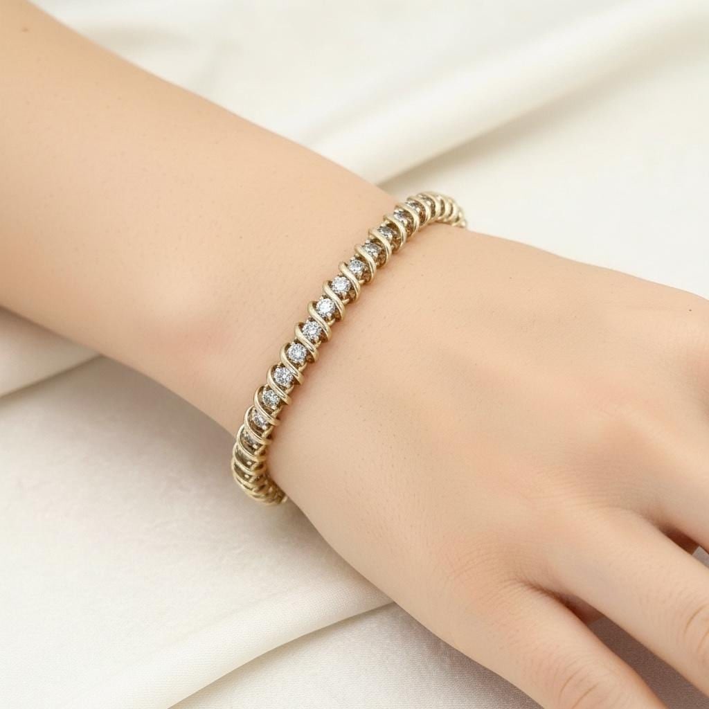 14K yellow gold, diamond tennis bracelet 2.5 cts REDUCED ! - 3