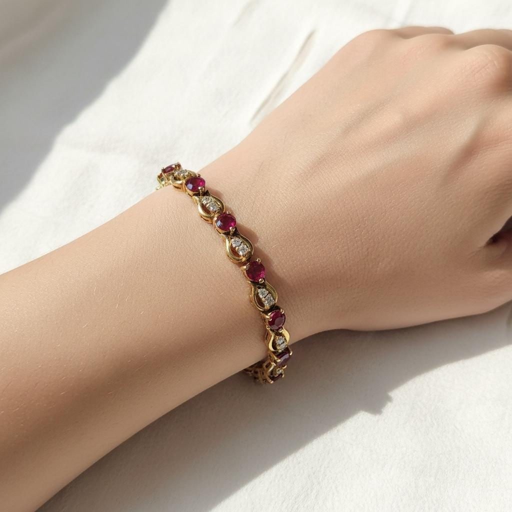 14k Ruby, diamond tennis bracelet - 3