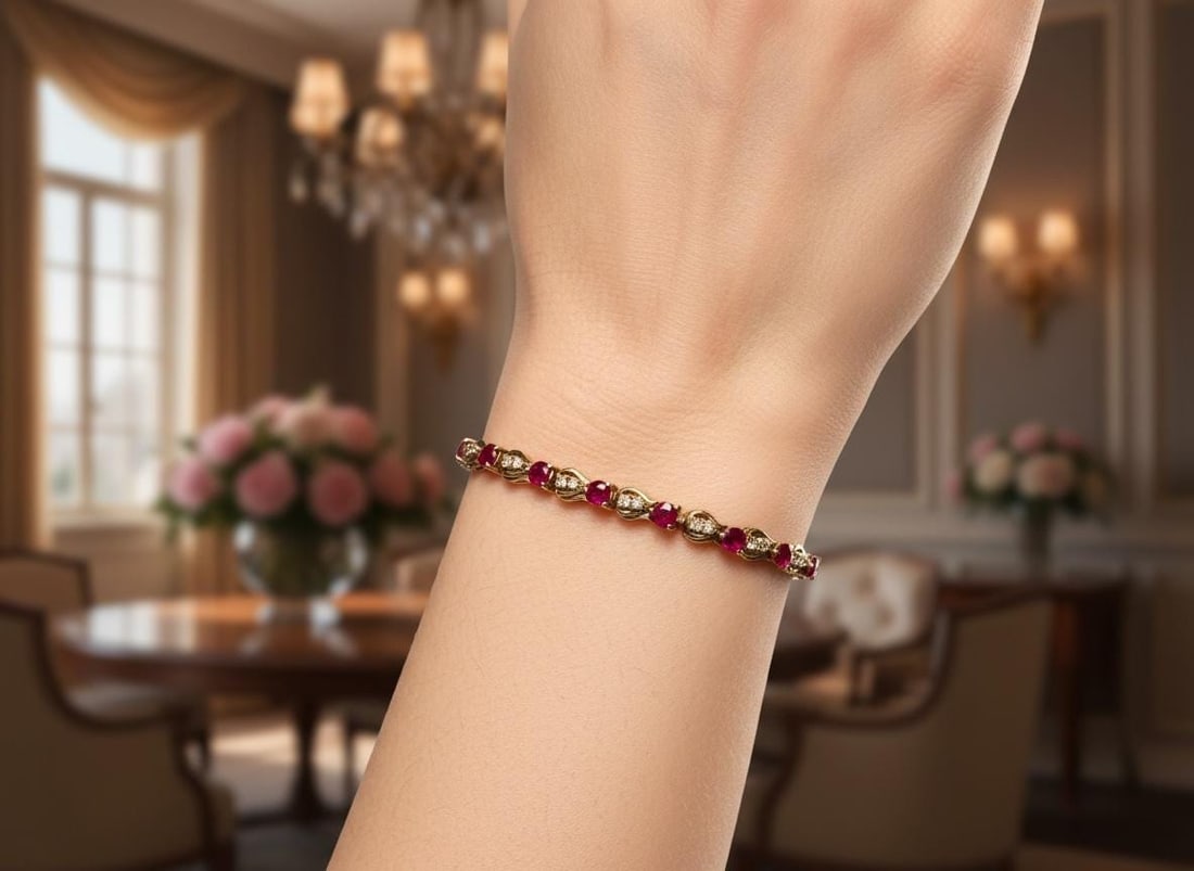 14k Ruby, diamond tennis bracelet - 5