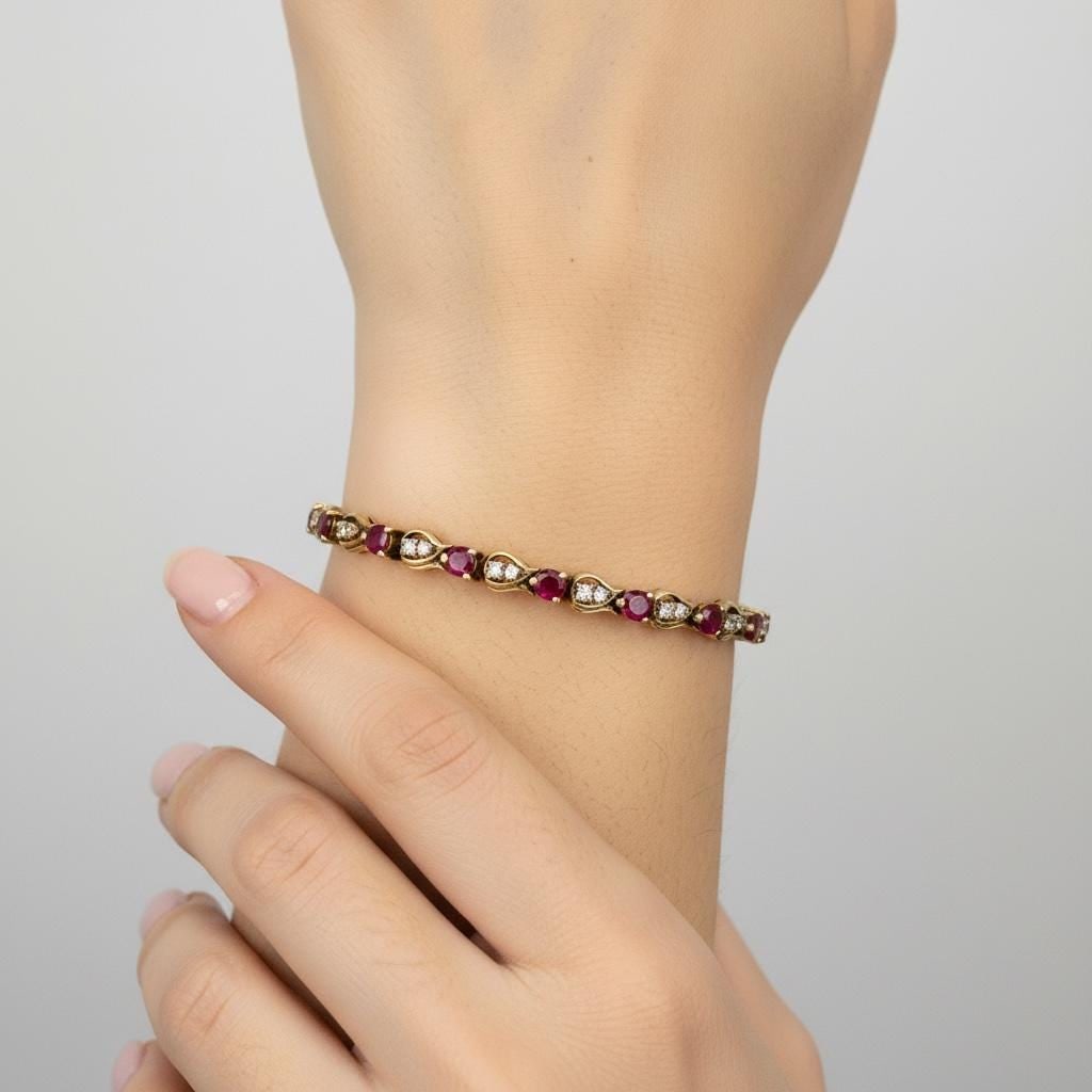 14k Ruby, diamond tennis bracelet - 7